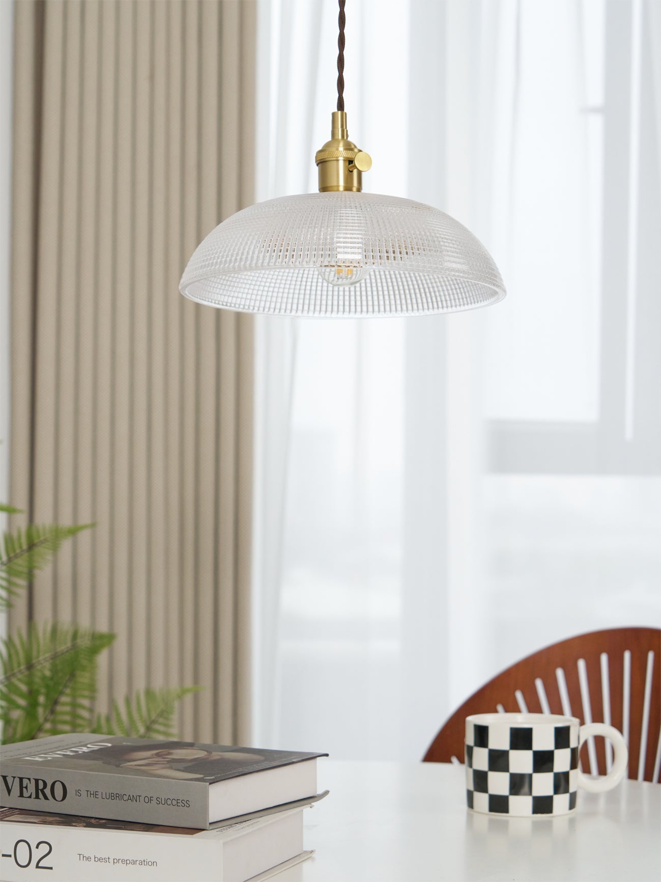 Crinel Brass & Glass Pendant Light-Neutral Decor