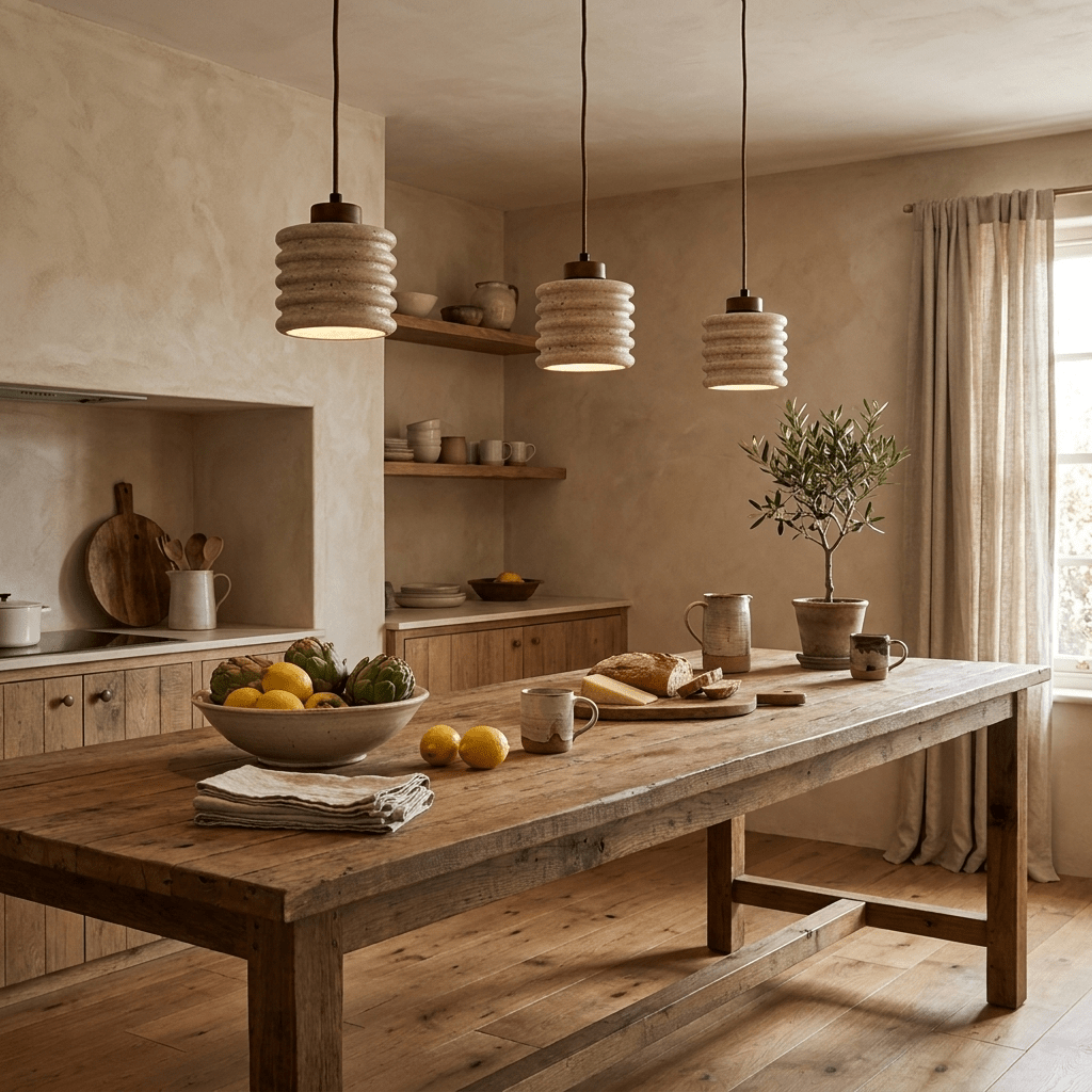 Ribbed Travertine Pendant Light-Neutral Decor