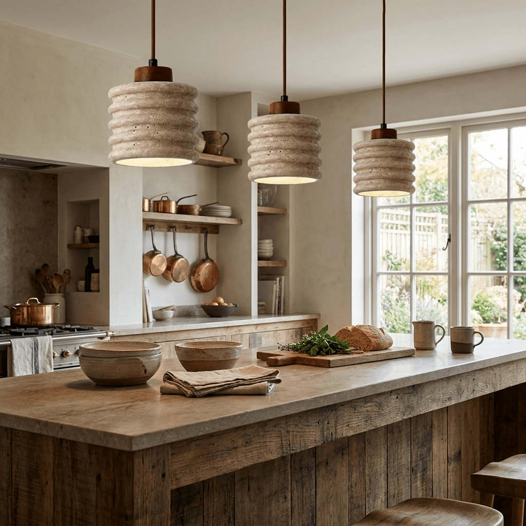 Ribbed Travertine Pendant Light-Neutral Decor