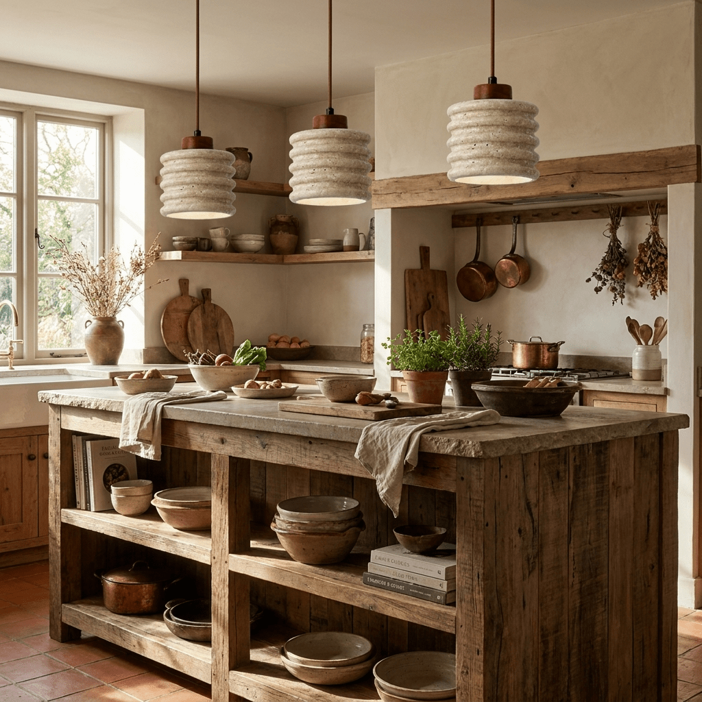 Ribbed Travertine Pendant Light-Neutral Decor