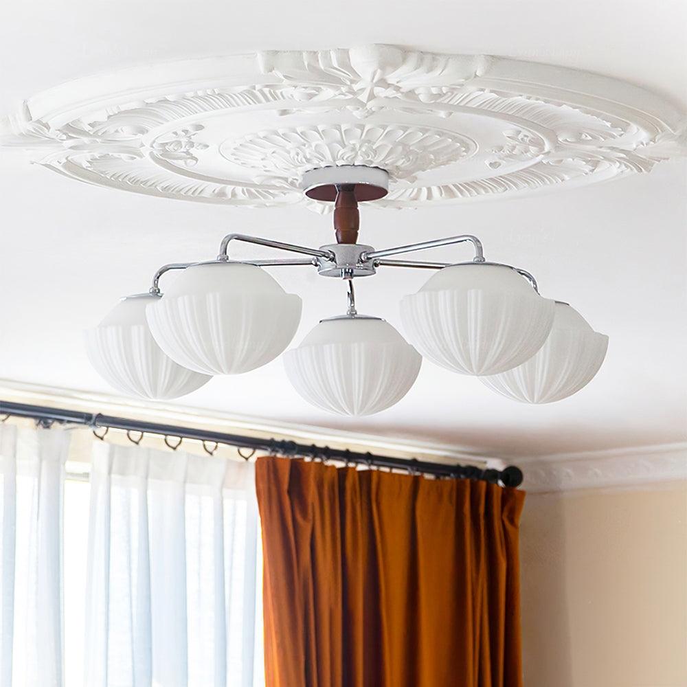 Lustra Chandelier Retro Glass Chrome Wood-Neutral Decor