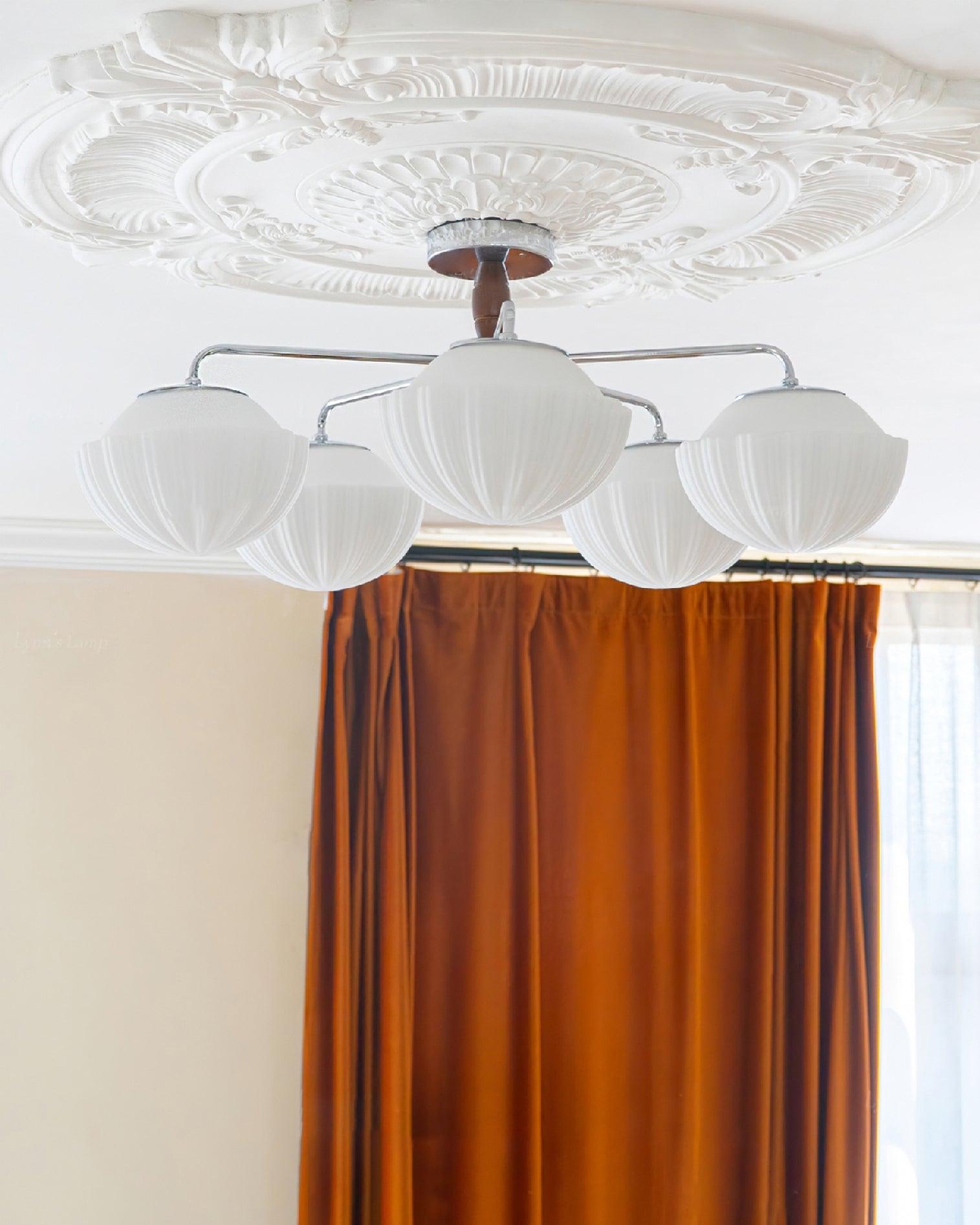 Lustra Chandelier Retro Glass Chrome Wood-Neutral Decor