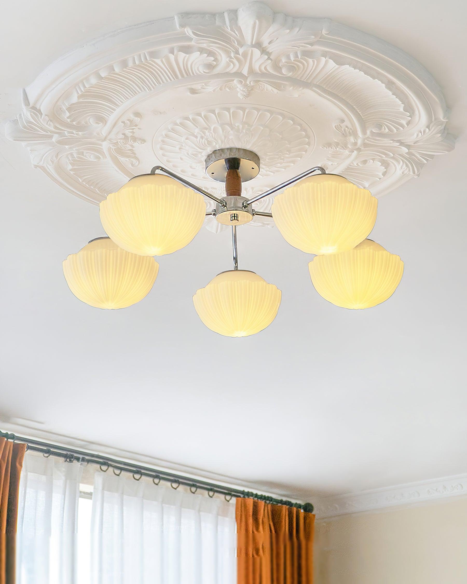 Lustra Chandelier Retro Glass Chrome Wood-Neutral Decor