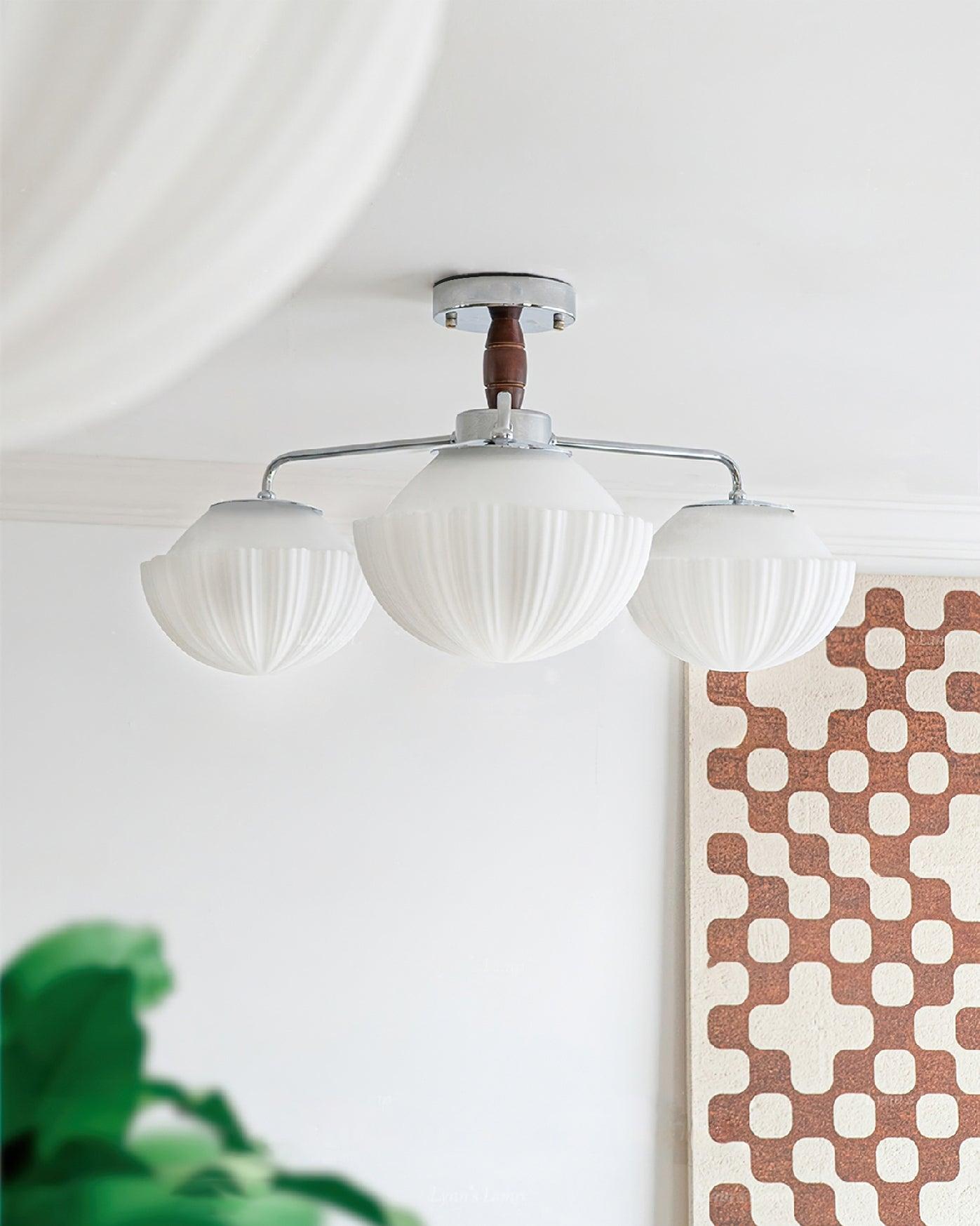 Lustra Chandelier Retro Glass Chrome Wood-Neutral Decor