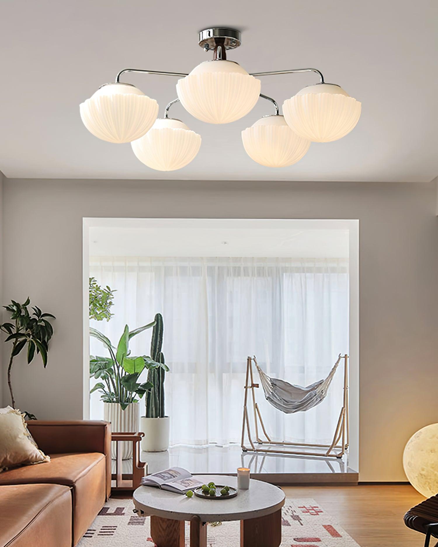 Lustra Chandelier Retro Glass Chrome Wood-Neutral Decor
