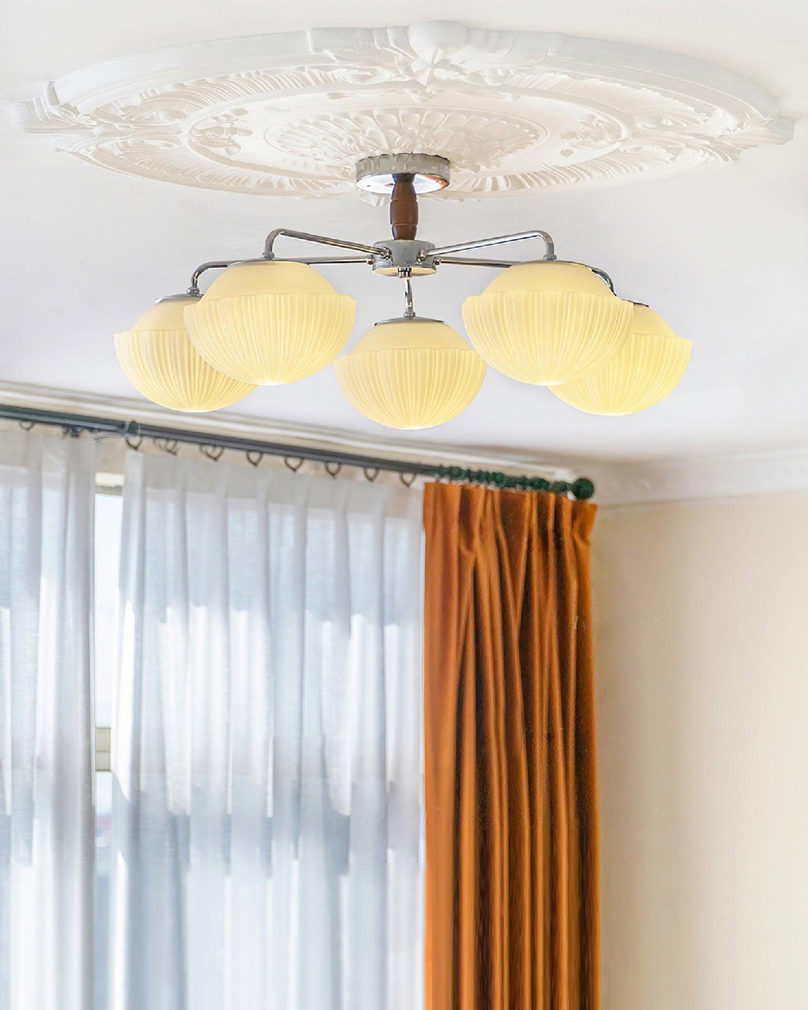 Lustra Chandelier Retro Glass Chrome Wood-Neutral Decor