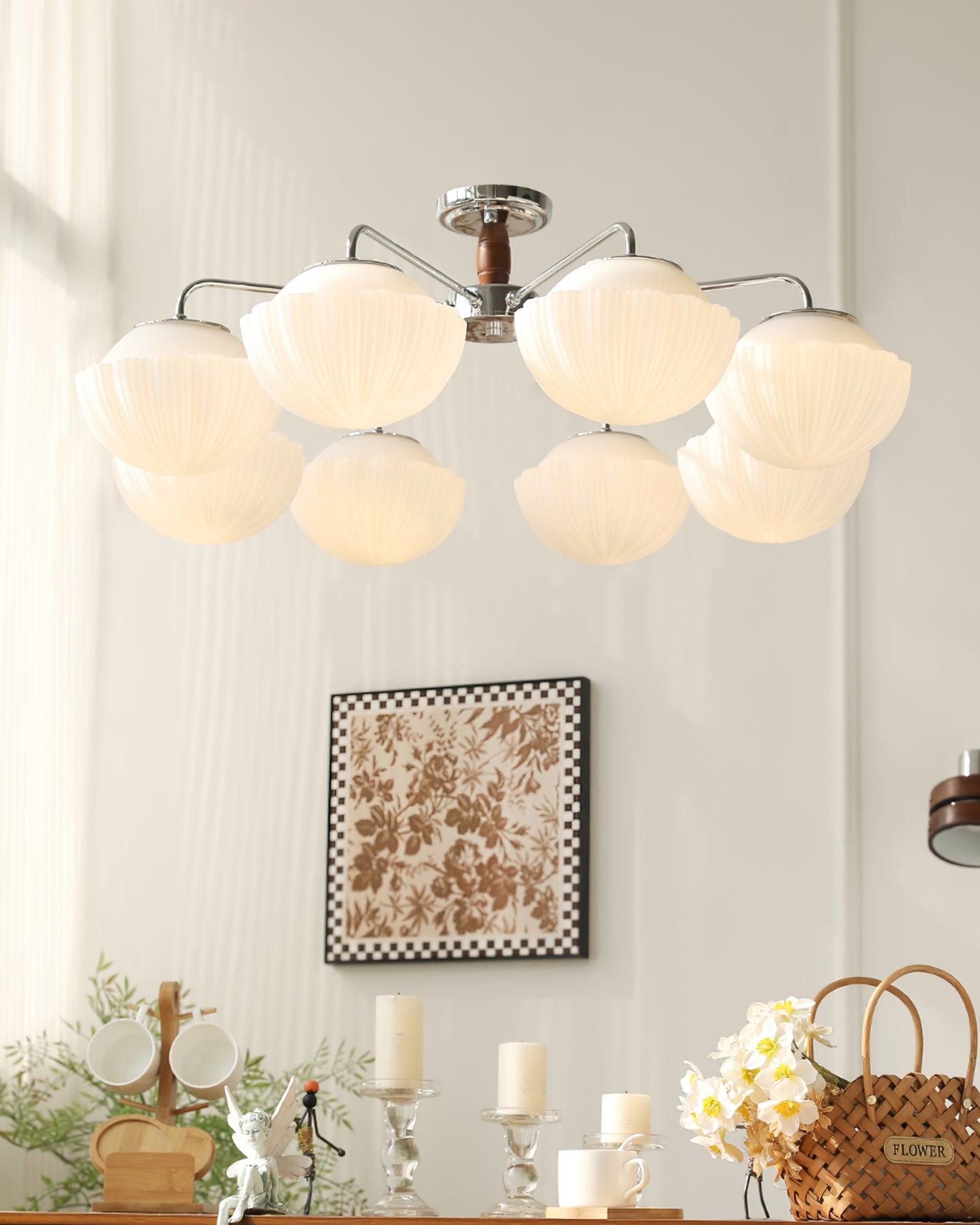 Lustra Chandelier Retro Glass Chrome Wood-Neutral Decor