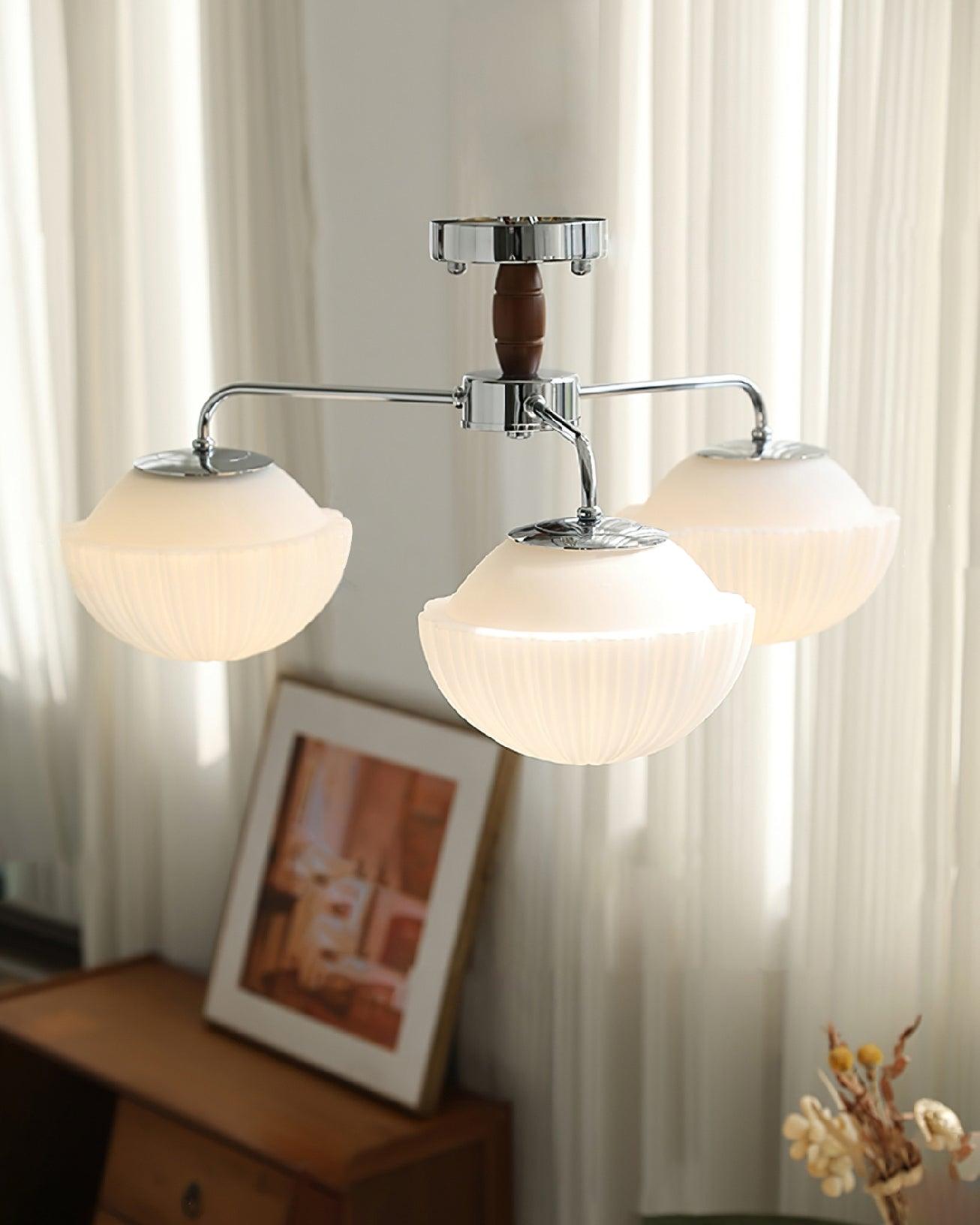 Lustra Chandelier Retro Glass Chrome Wood-Neutral Decor