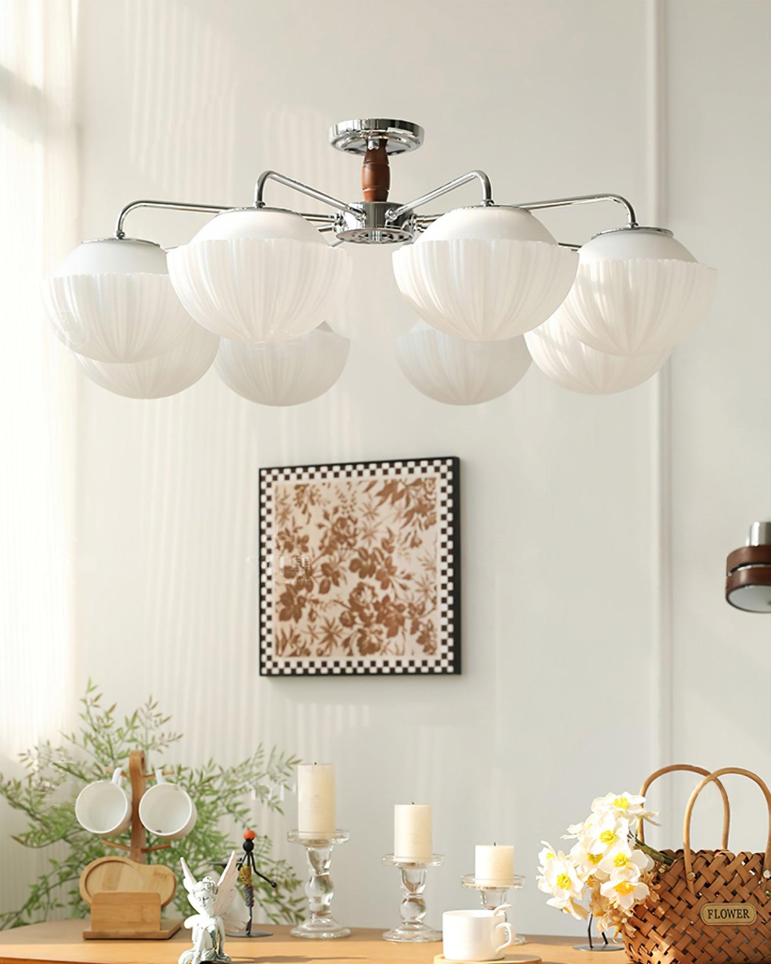 Lustra Chandelier Retro Glass Chrome Wood-Neutral Decor