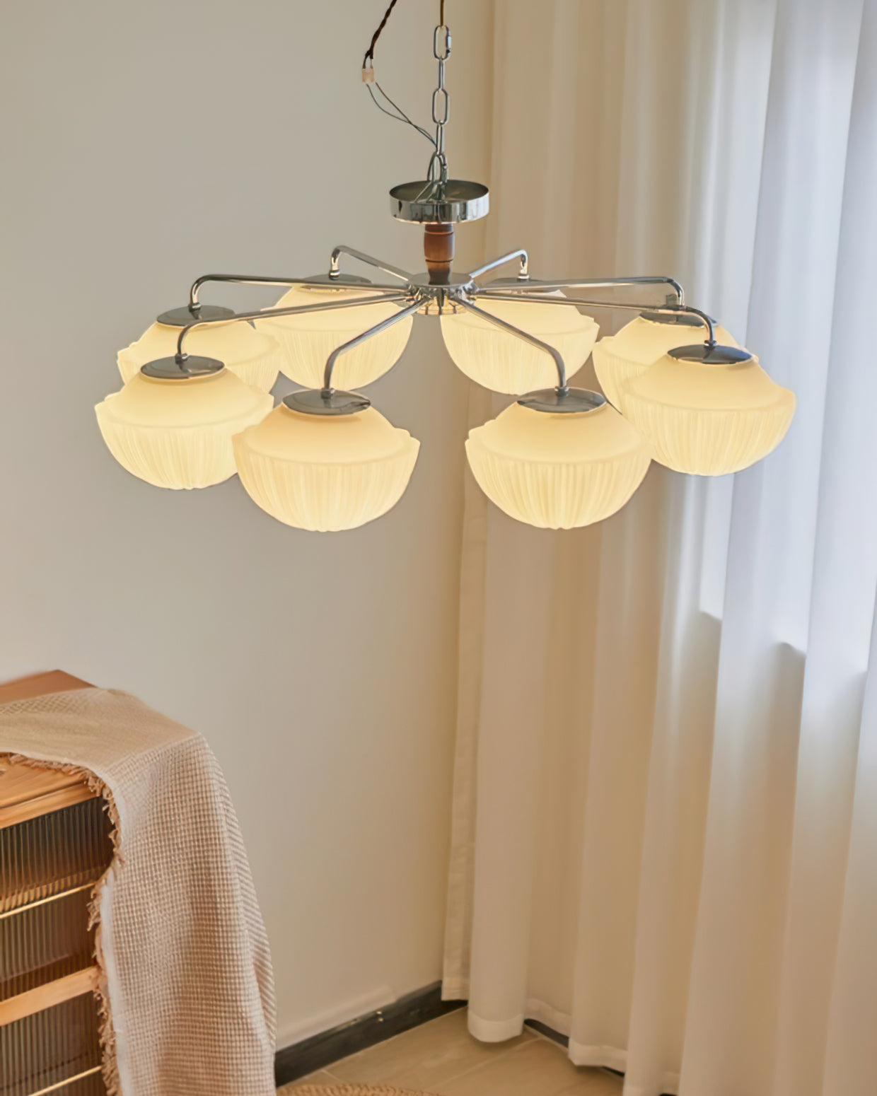 Lustra Chandelier Retro Glass Chrome Wood-Neutral Decor