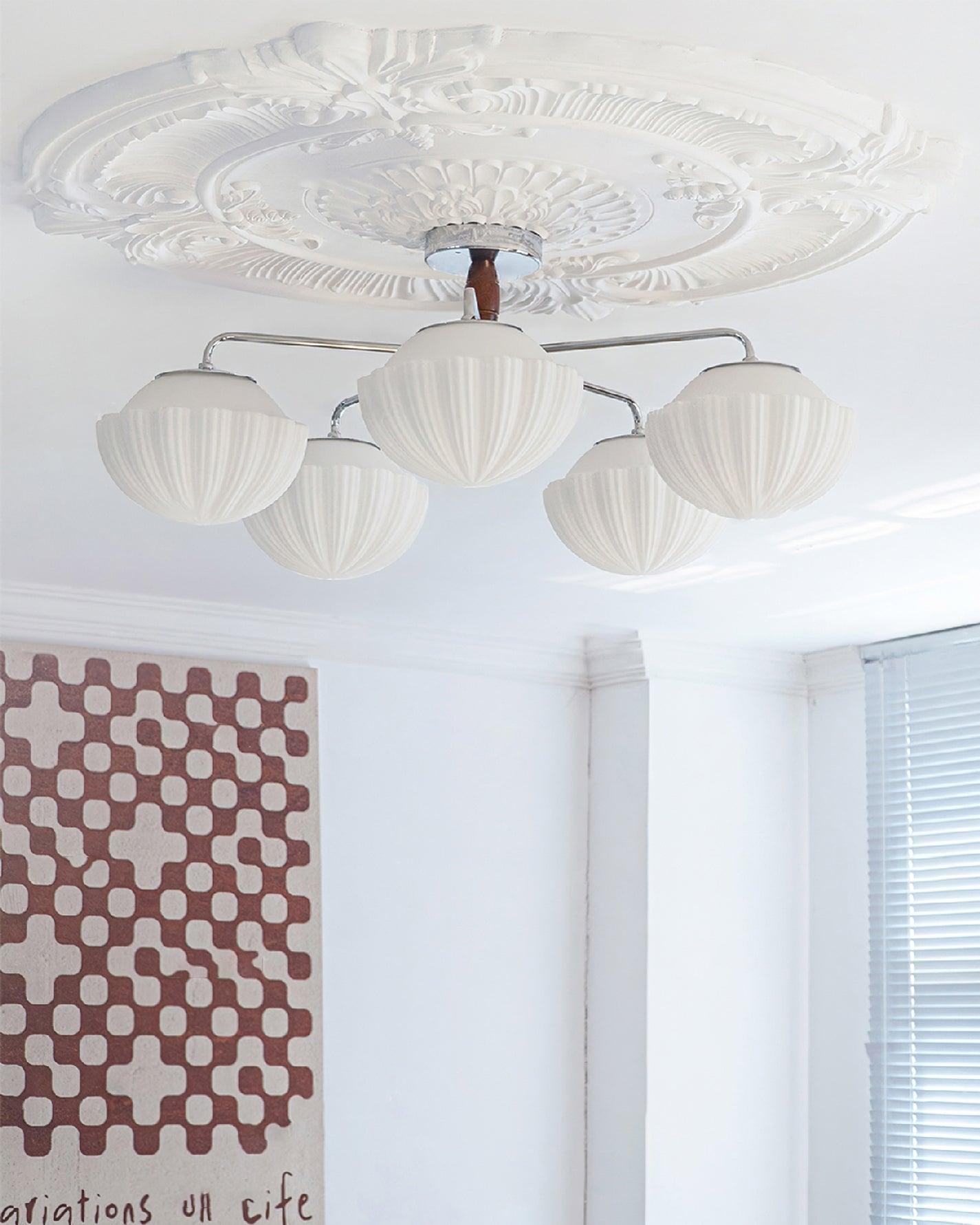 Lustra Chandelier Retro Glass Chrome Wood-Neutral Decor