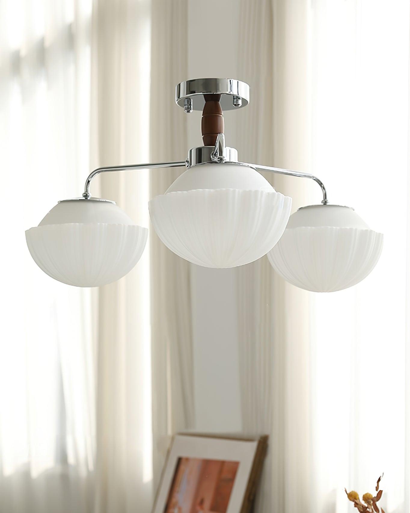 Lustra Chandelier Retro Glass Chrome Wood-Neutral Decor