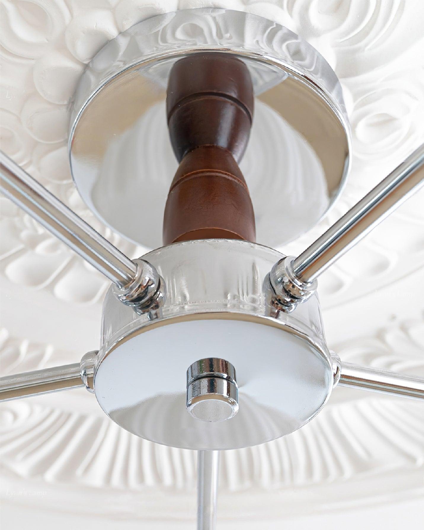 Lustra Chandelier Retro Glass Chrome Wood-Neutral Decor