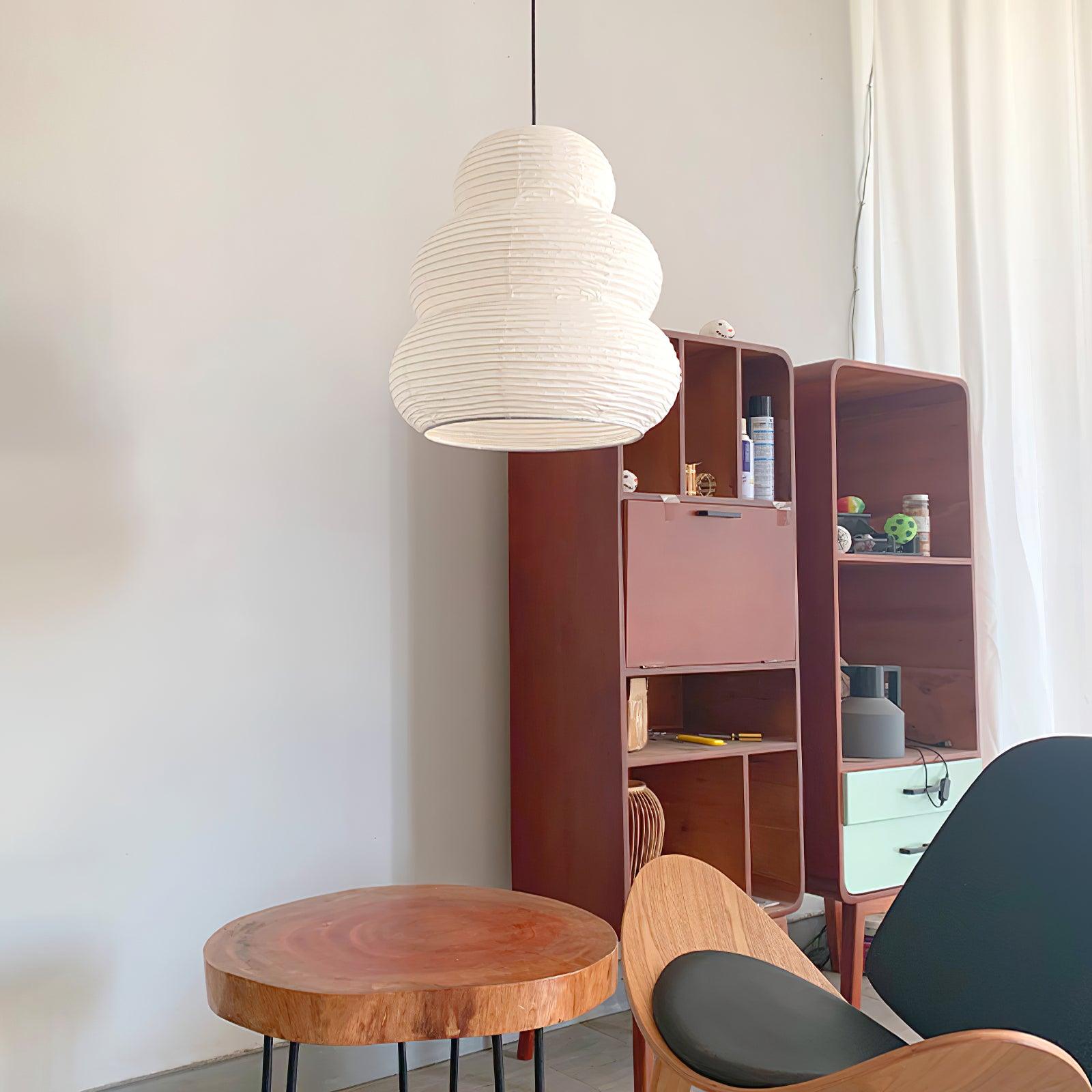 Solara Pendant Lamp Washi Paper Tiered Lantern Japanese Living Room-Neutral Decor