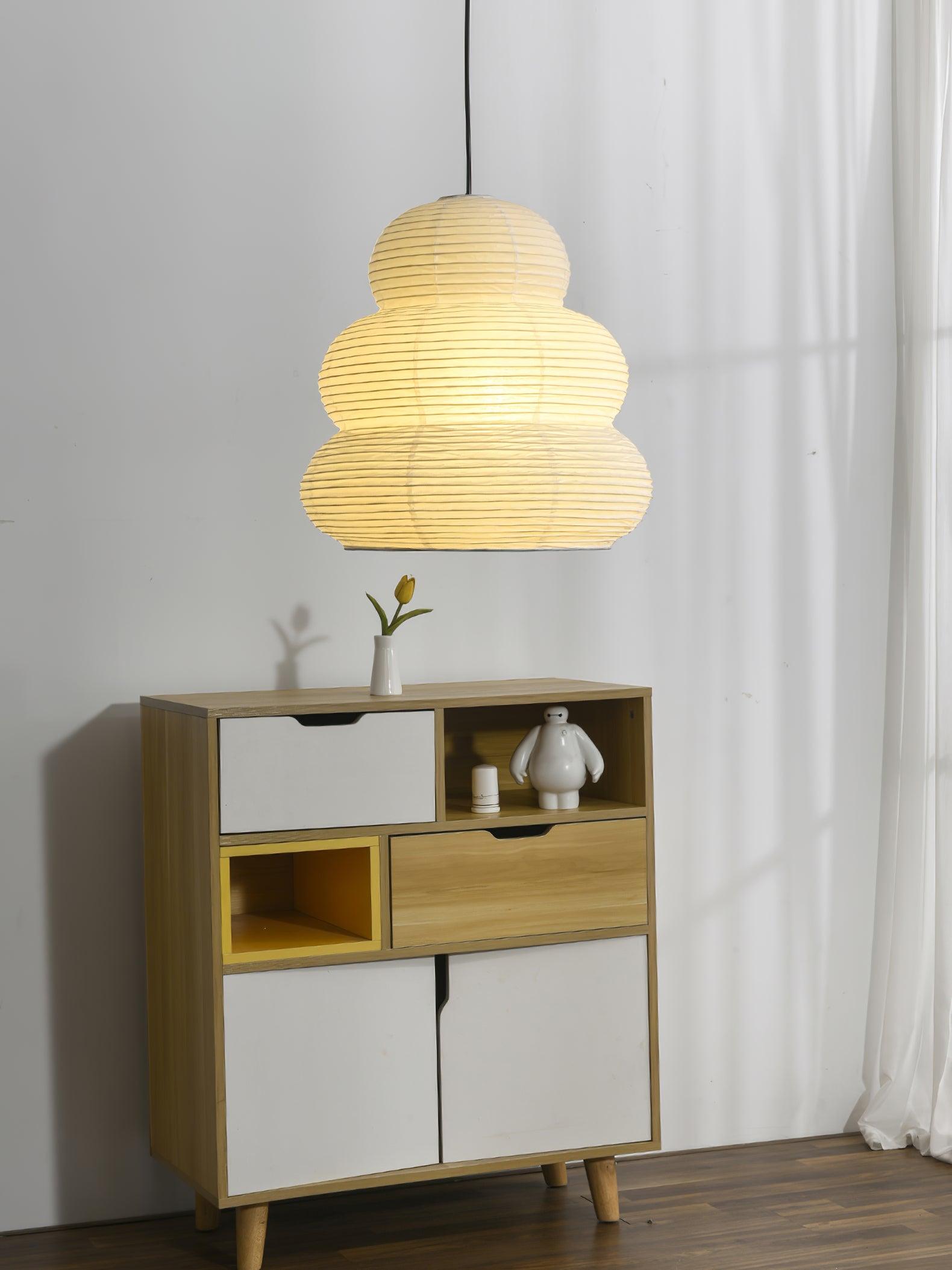 Solara Pendant Lamp Washi Paper Tiered Lantern Japanese Living Room-Neutral Decor