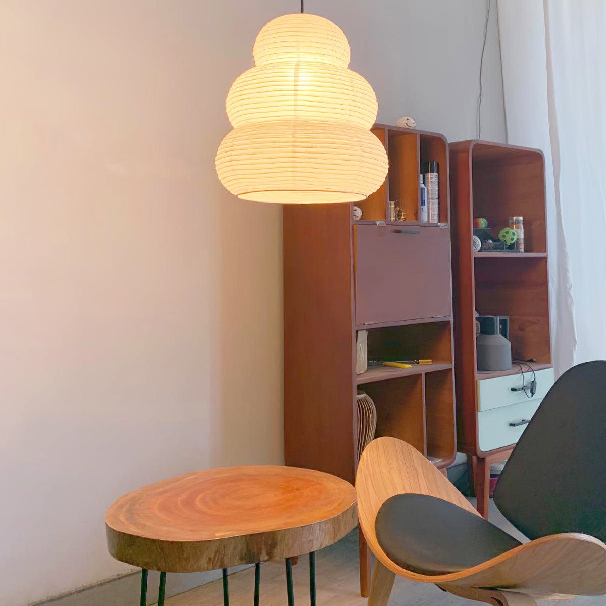 Solara Pendant Lamp Washi Paper Tiered Lantern Japanese Living Room-Neutral Decor