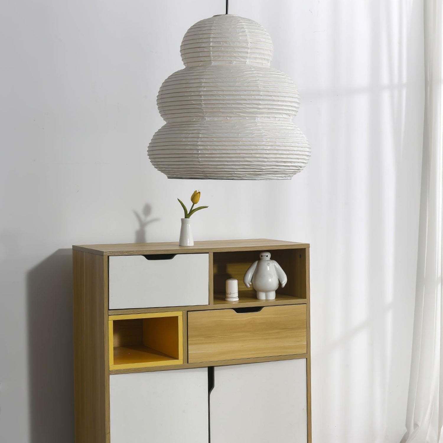 Solara Pendant Lamp Washi Paper Tiered Lantern Japanese Living Room-Neutral Decor
