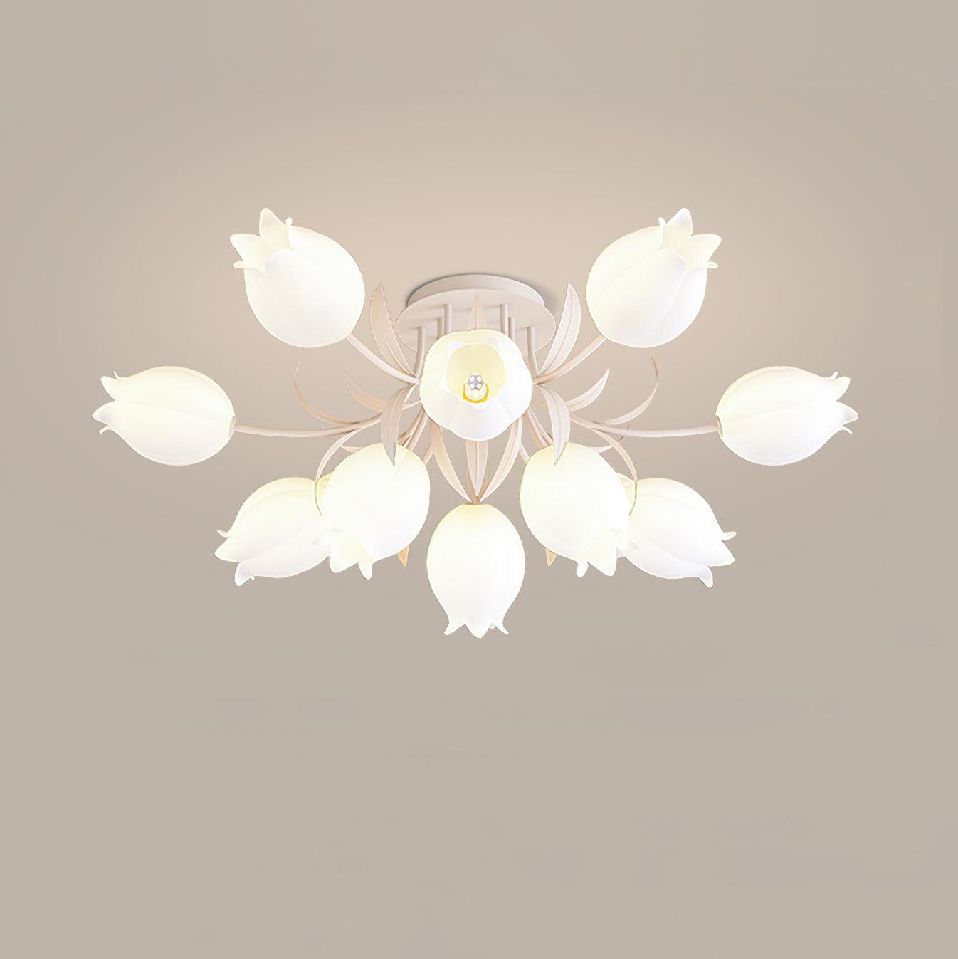 Ivory Ceiling Light Lily Flower Blossom Green Base-Neutral Decor