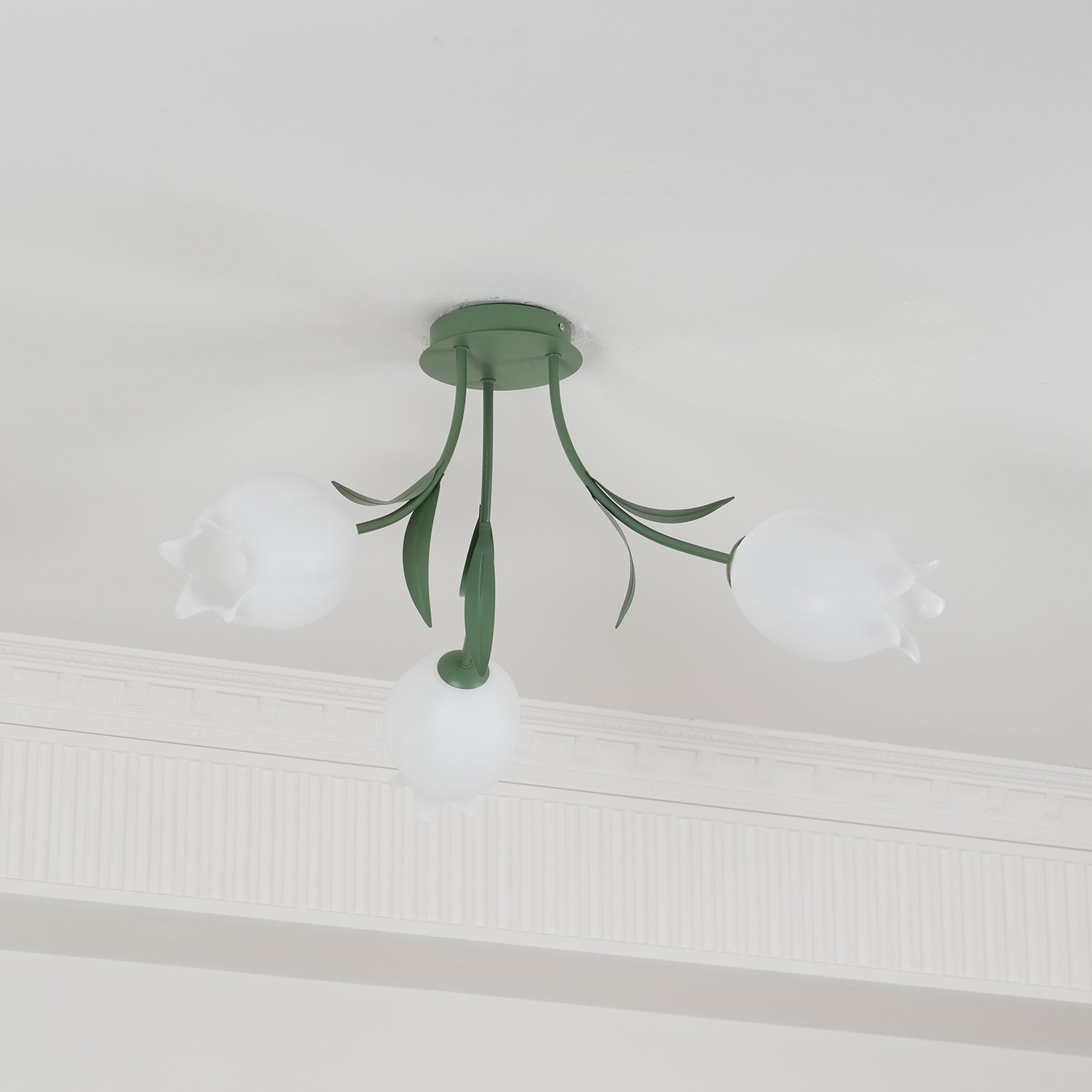 Ivory Ceiling Light Lily Flower Blossom Green Base-Neutral Decor