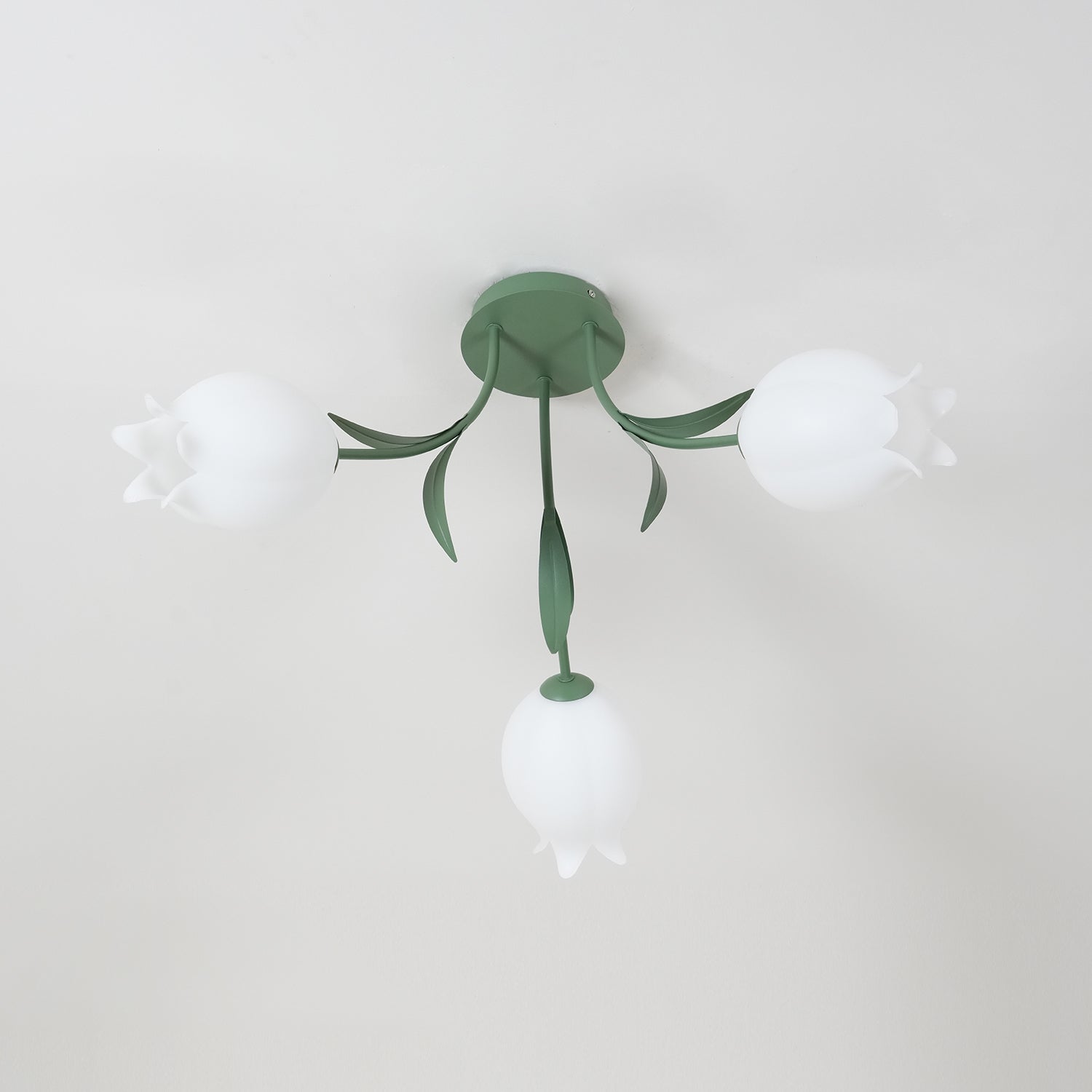 Ivory Ceiling Light Lily Flower Blossom Green Base-Neutral Decor