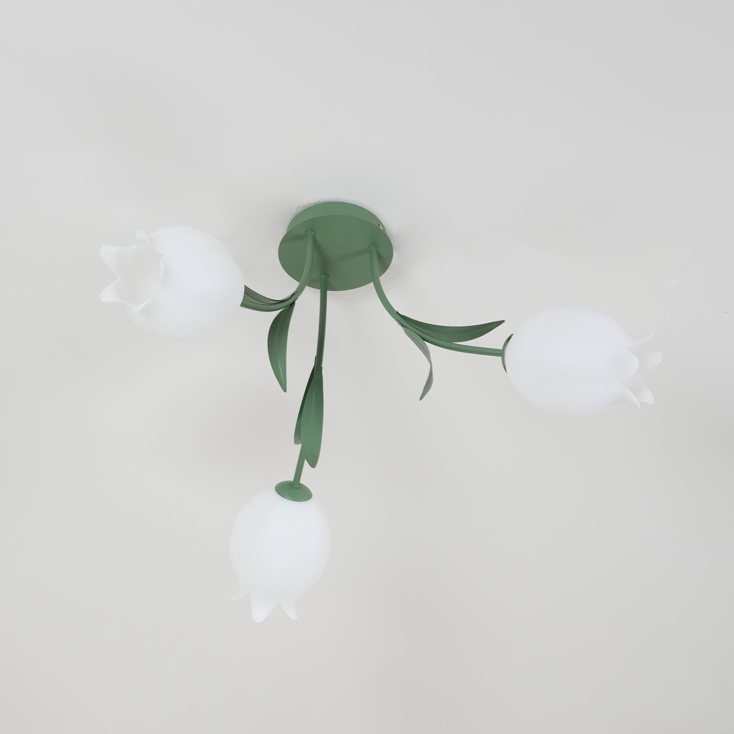 Ivory Ceiling Light Lily Flower Blossom Green Base-Neutral Decor