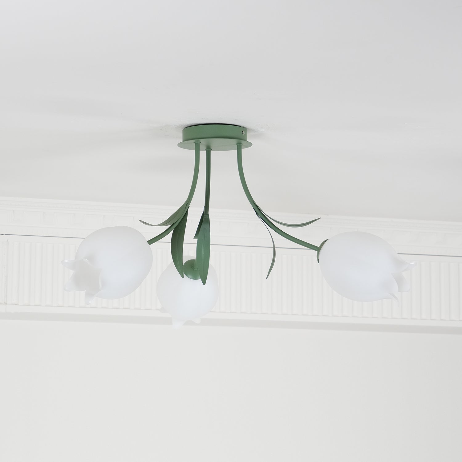 Ivory Ceiling Light Lily Flower Blossom Green Base-Neutral Decor