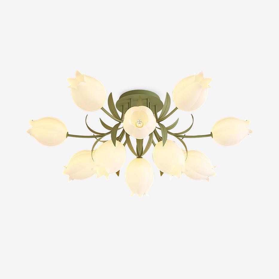 Ivory Ceiling Light Lily Flower Blossom Green Base-Neutral Decor