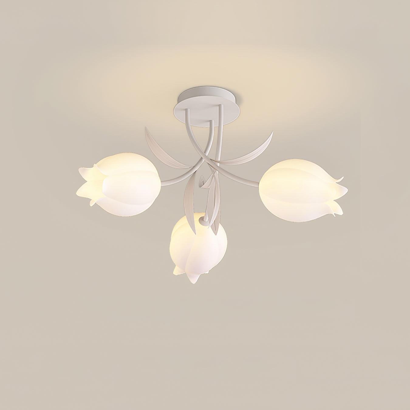 Ivory Ceiling Light Lily Flower Blossom Green Base-Neutral Decor