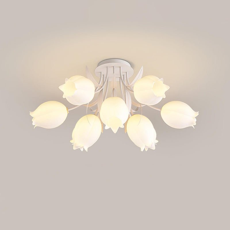 Ivory Ceiling Light Lily Flower Blossom Green Base-Neutral Decor