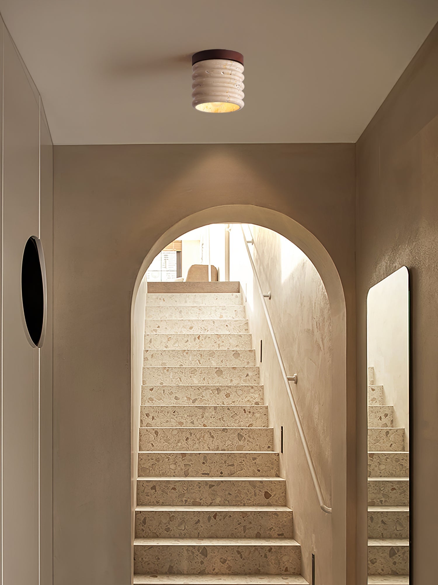 Vomaran Fluted Cylinder Travertine Ceiling Light-Neutral Decor