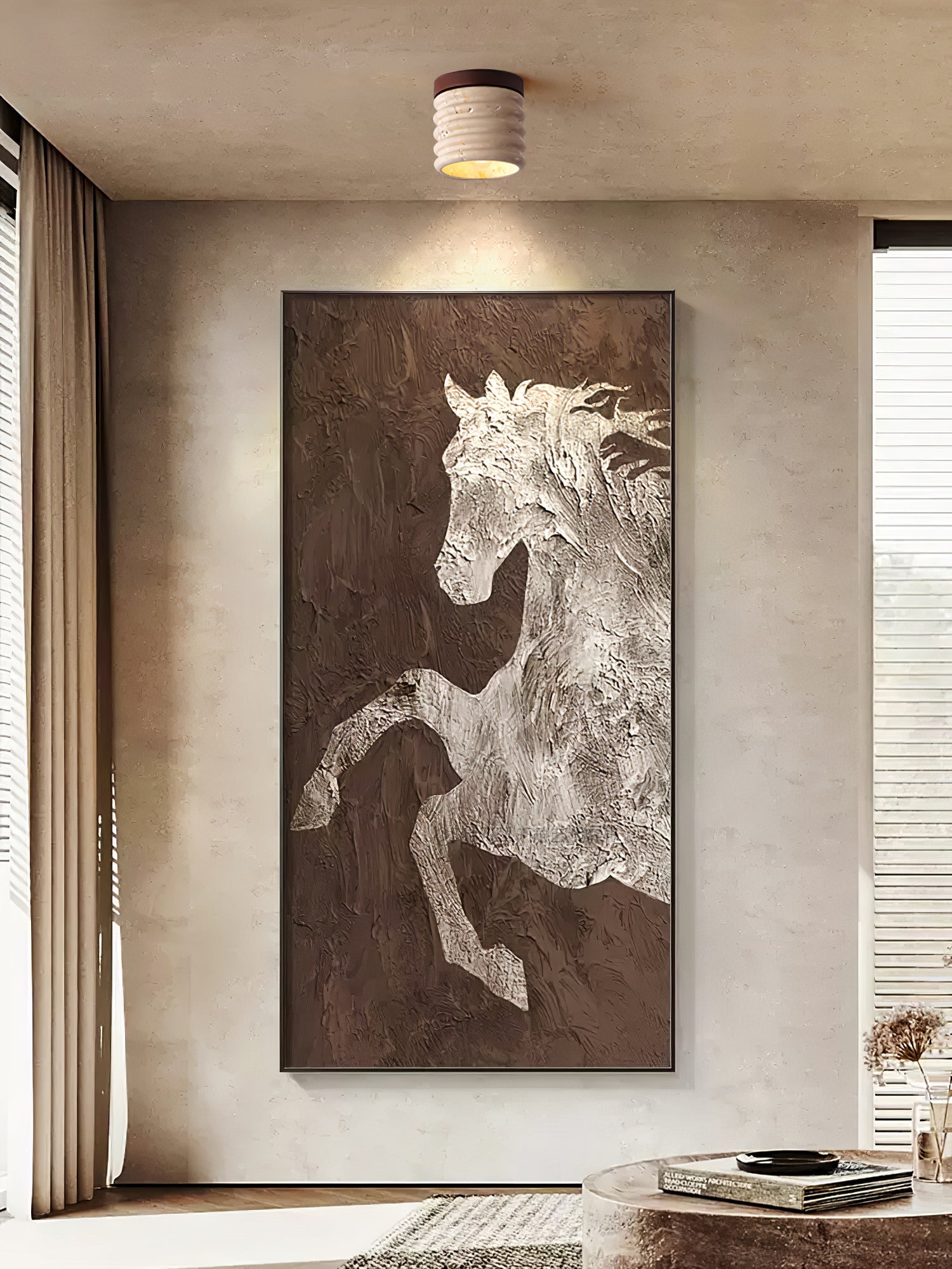 Vomaran Fluted Cylinder Travertine Ceiling Light-Neutral Decor