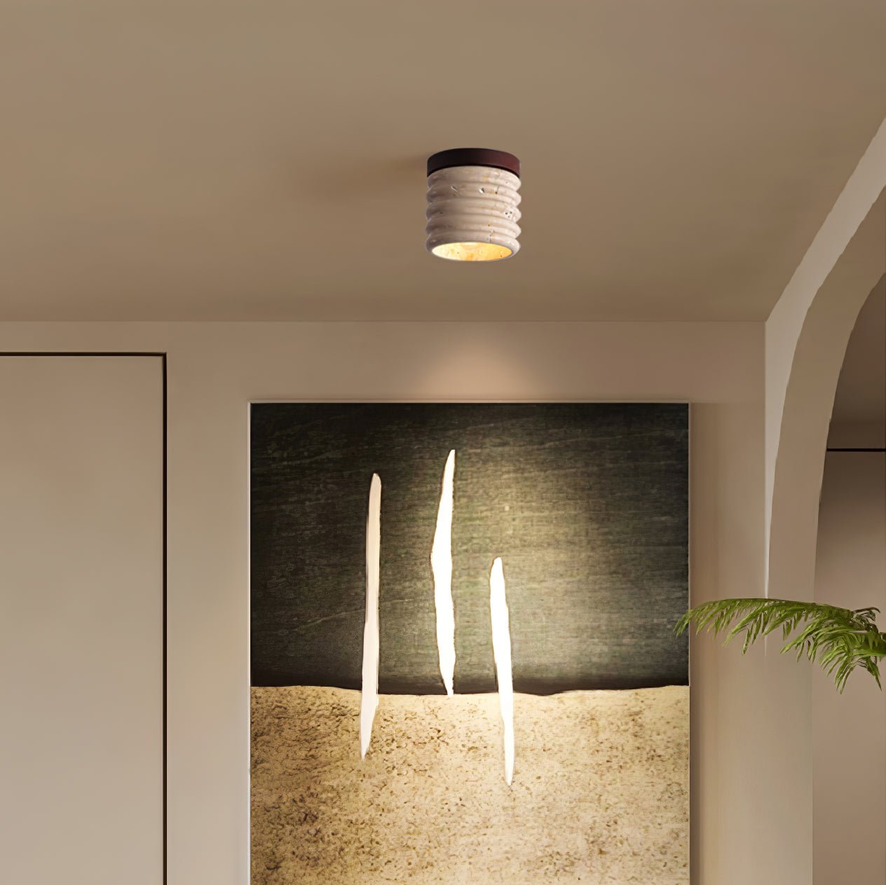 Vomaran Fluted Cylinder Travertine Ceiling Light-Neutral Decor