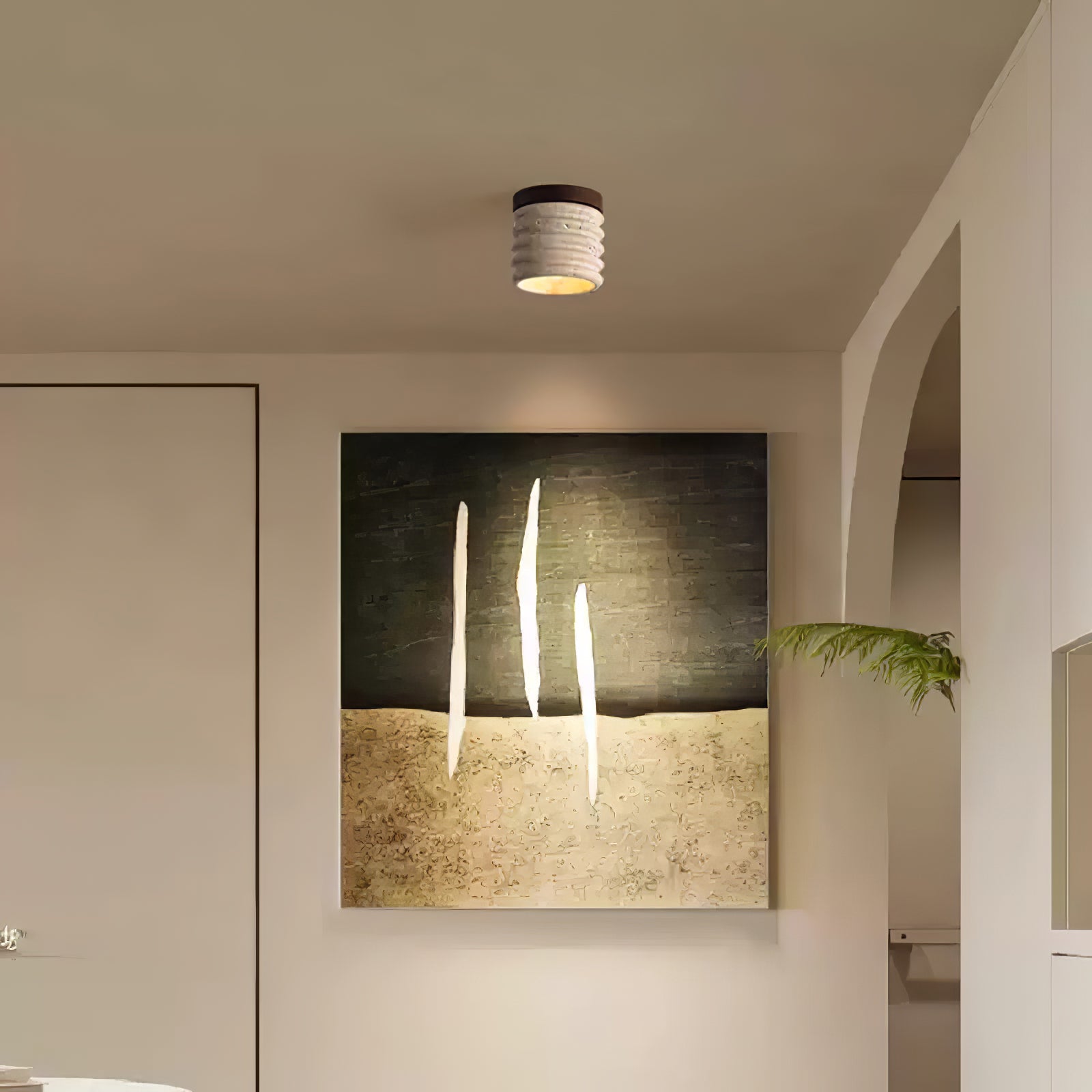 Vomaran Fluted Cylinder Travertine Ceiling Light-Neutral Decor