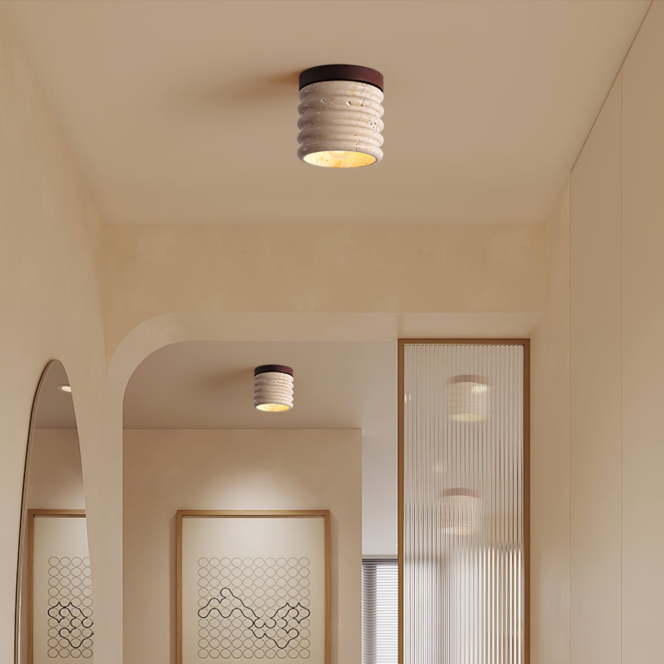 Vomaran Fluted Cylinder Travertine Ceiling Light-Neutral Decor