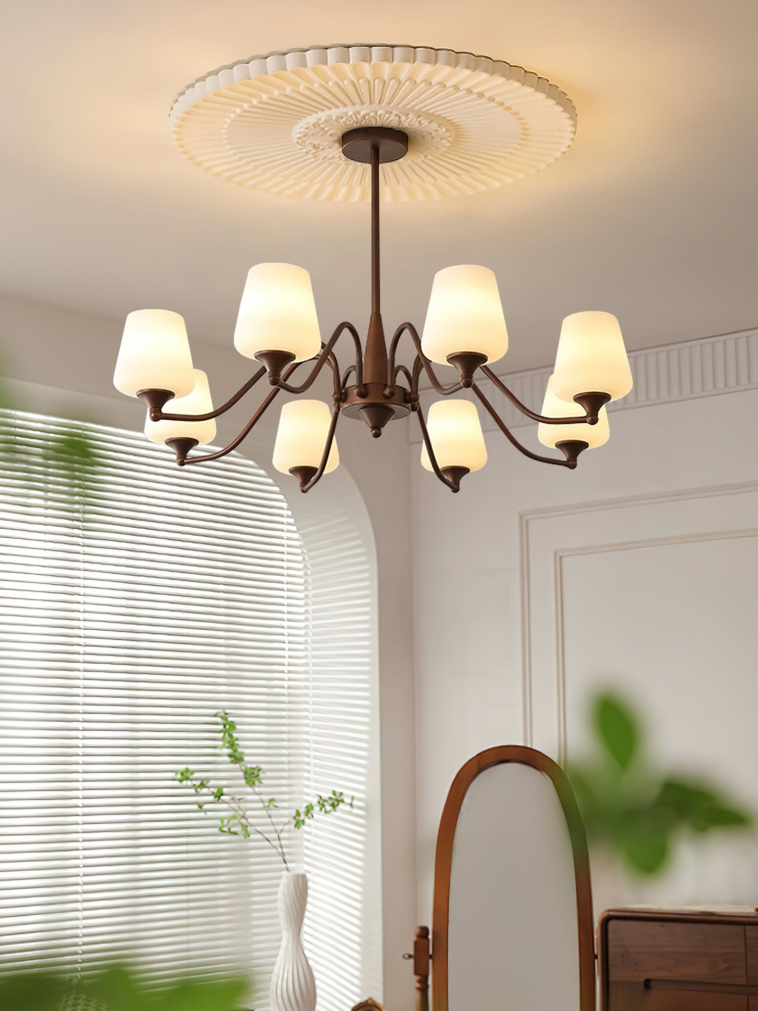 Aurora Chandelier Frosted Glass Shades-Neutral Decor