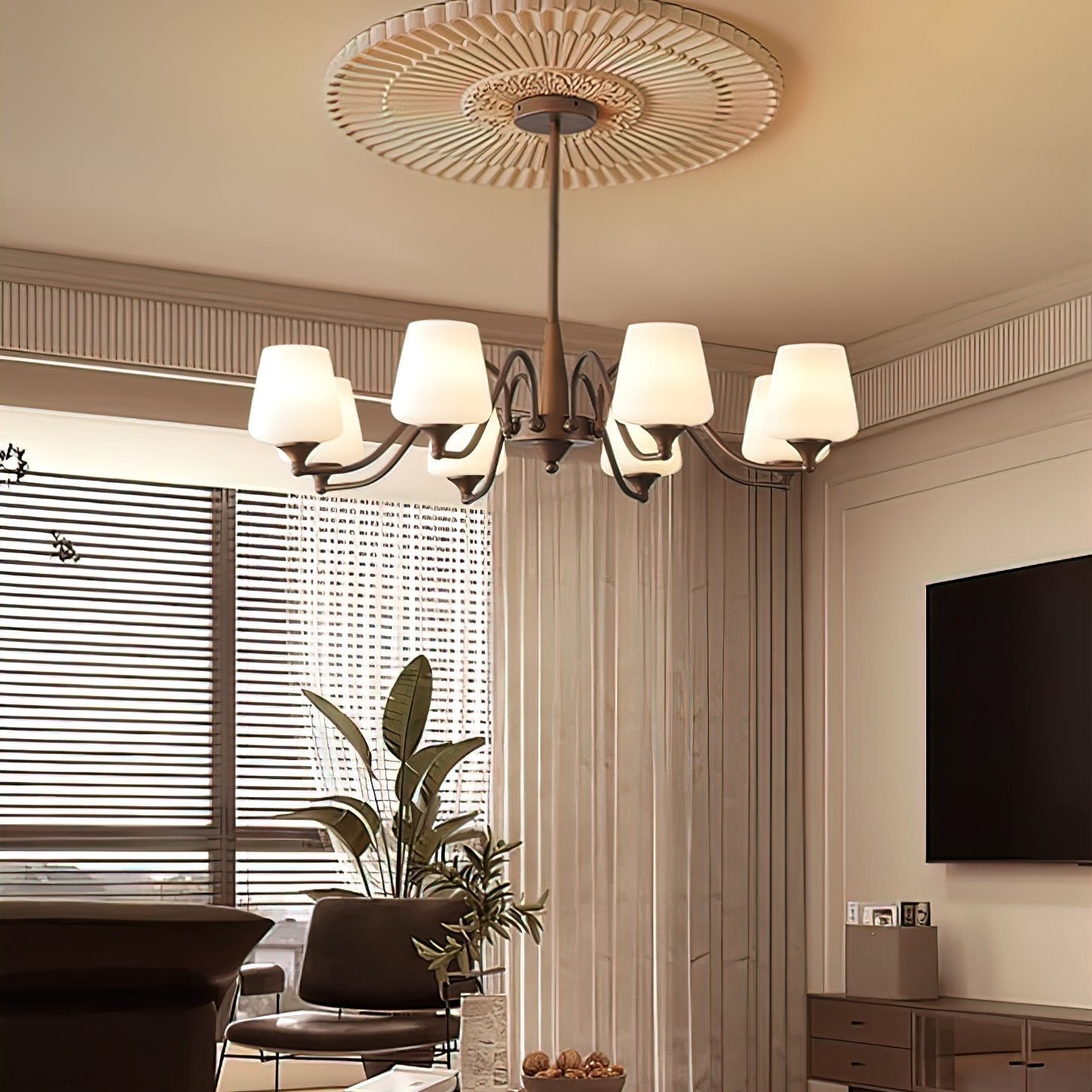 Aurora Chandelier Frosted Glass Shades-Neutral Decor