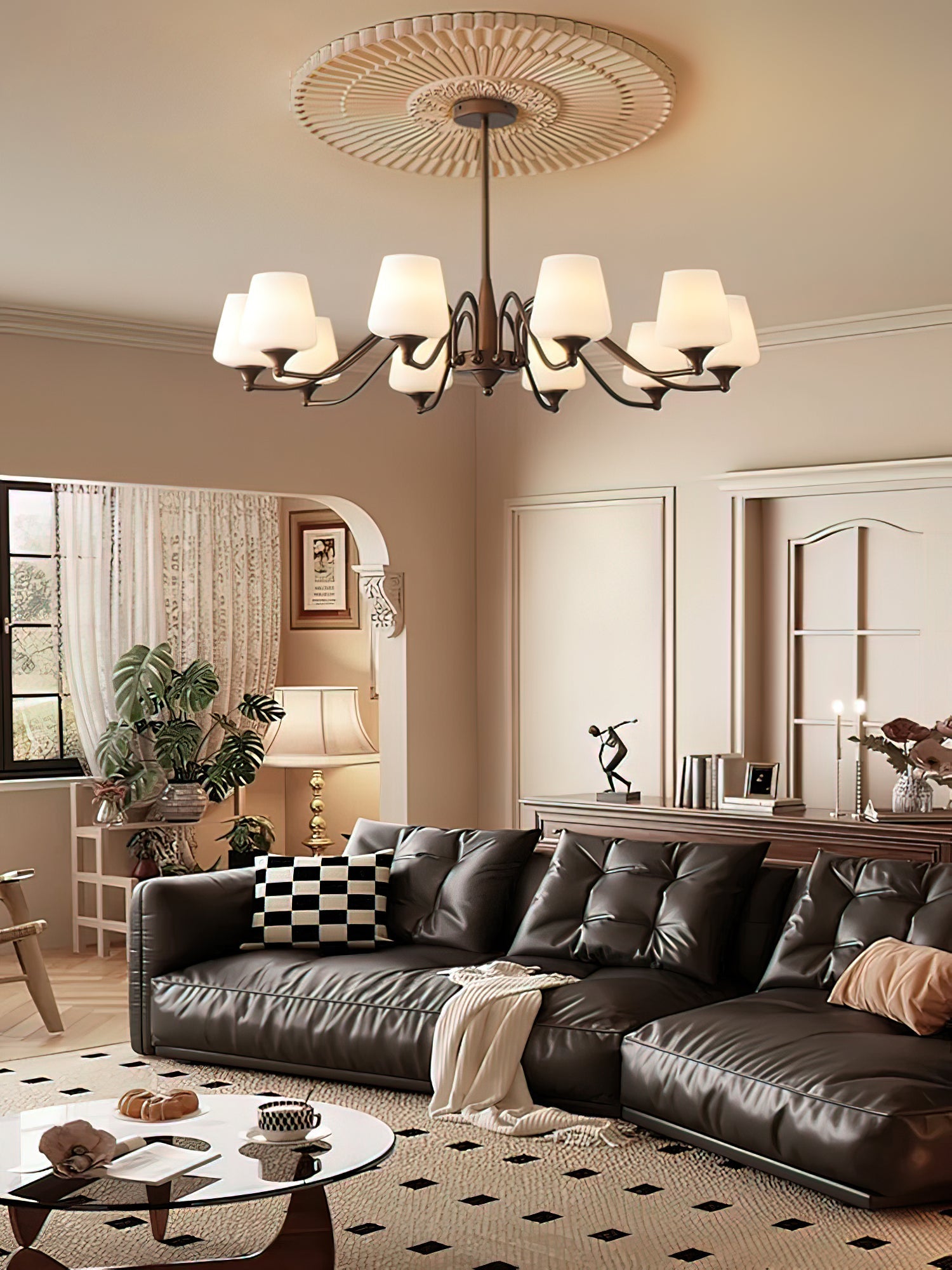 Aurora Chandelier Frosted Glass Shades-Neutral Decor