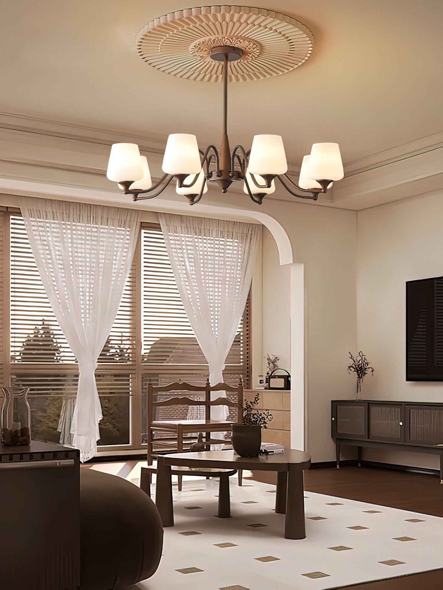 Aurora Chandelier Frosted Glass Shades-Neutral Decor