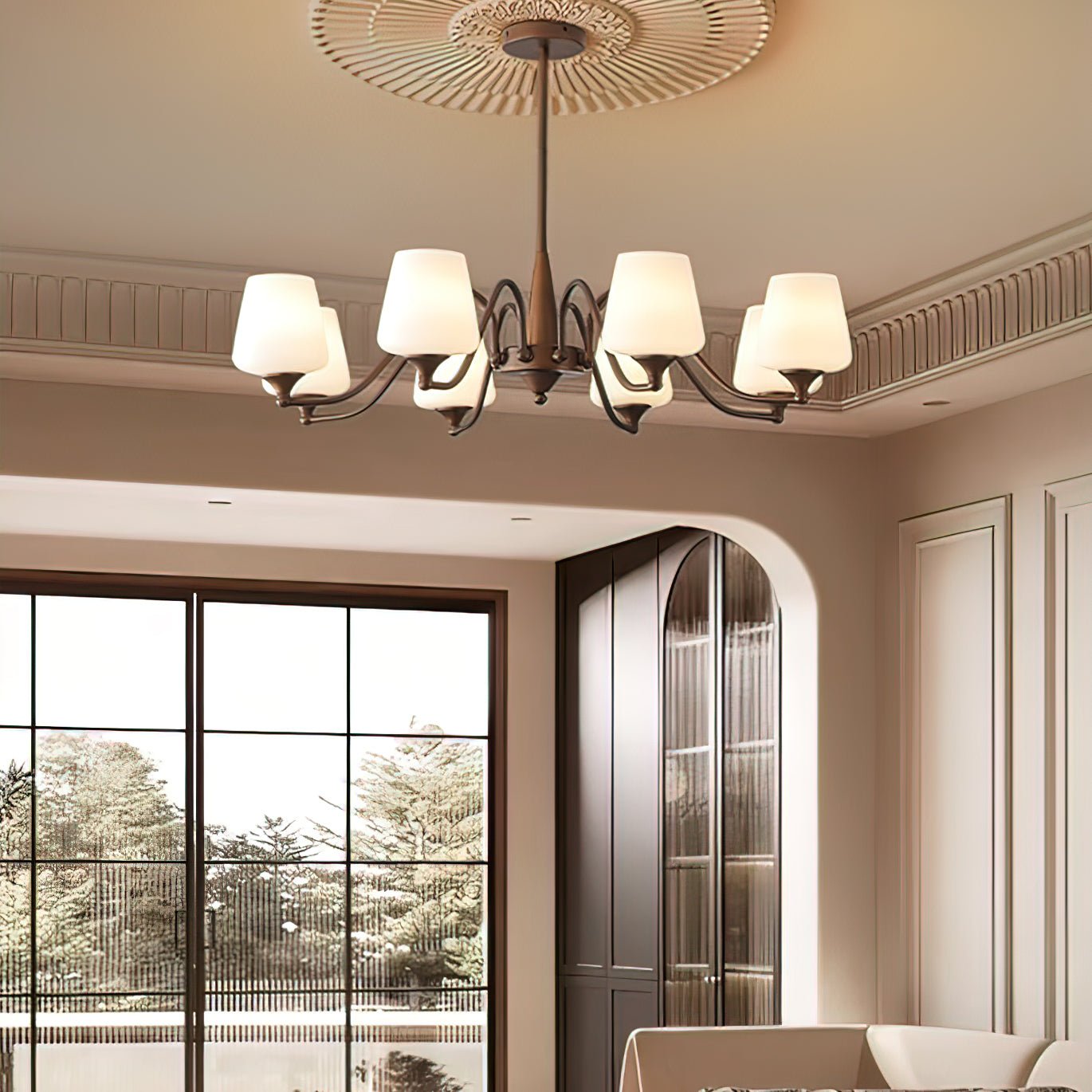 Aurora Chandelier Frosted Glass Shades-Neutral Decor