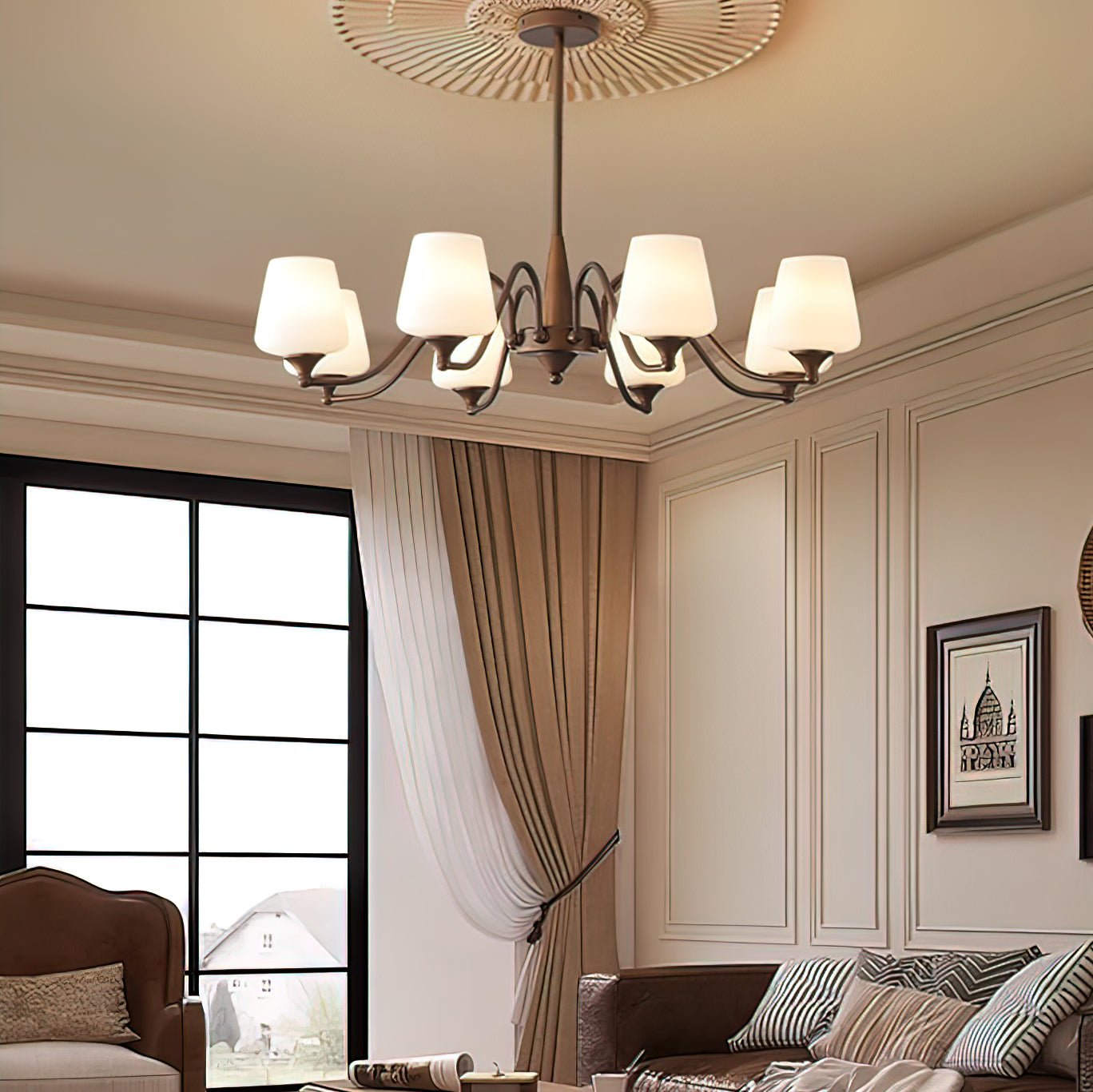 Aurora Chandelier Frosted Glass Shades-Neutral Decor