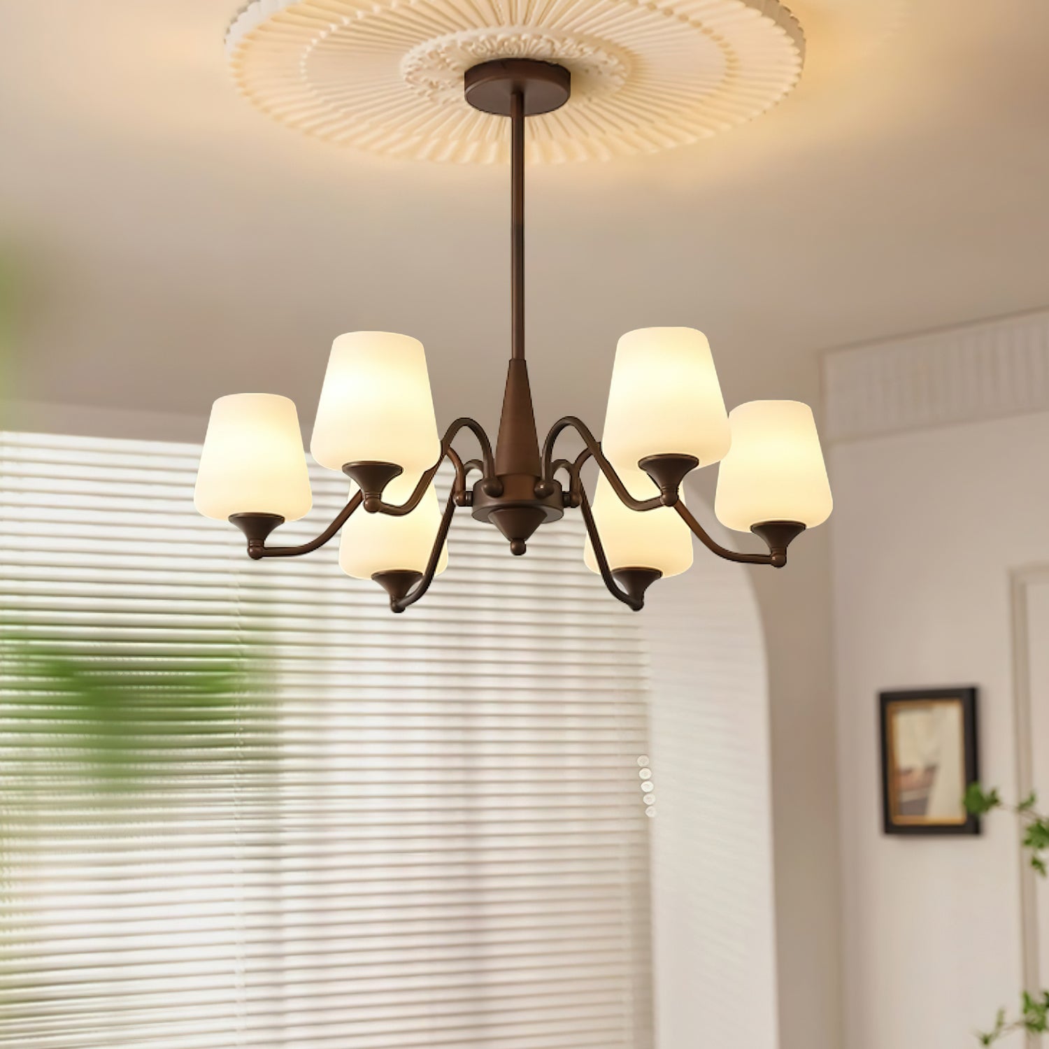 Aurora Chandelier Frosted Glass Shades-Neutral Decor