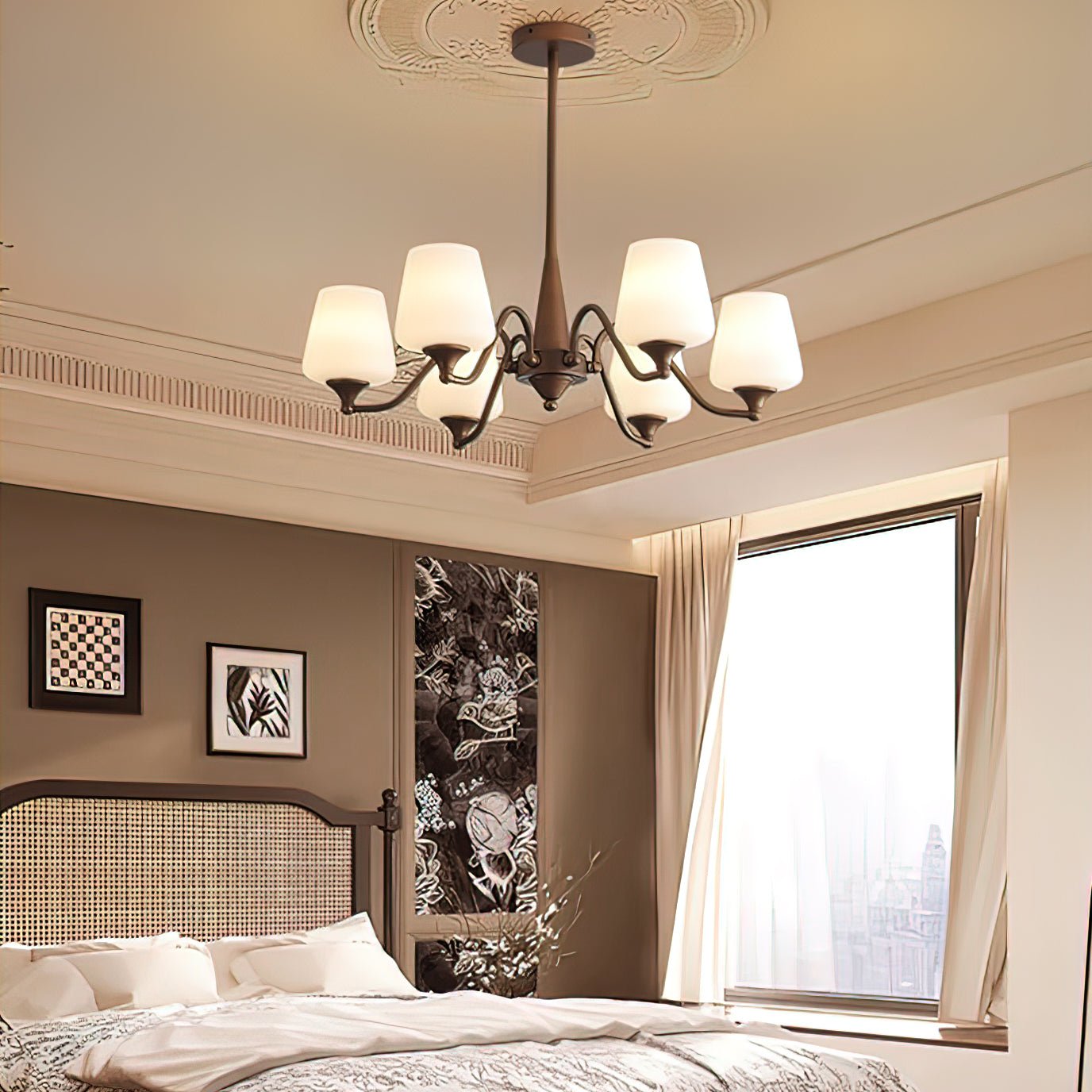 Aurora Chandelier Frosted Glass Shades-Neutral Decor