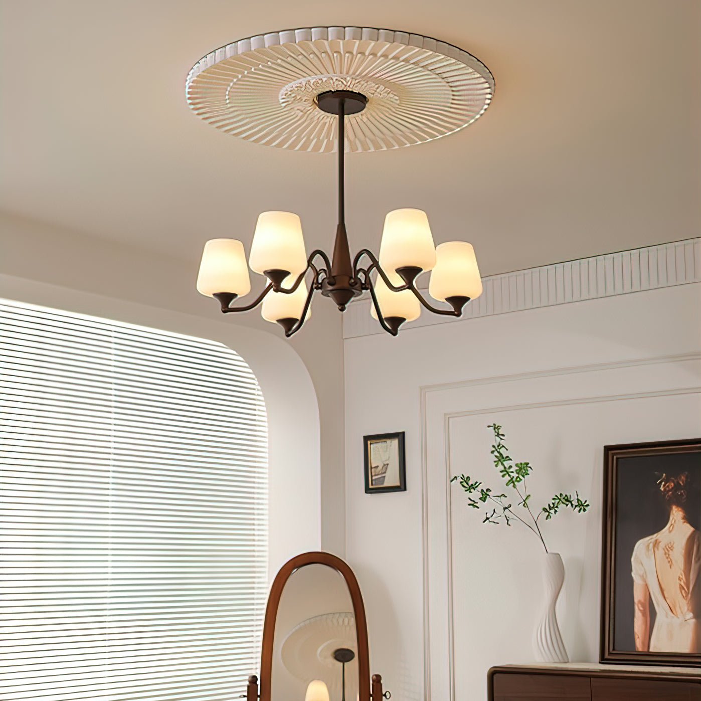 Aurora Chandelier Frosted Glass Shades-Neutral Decor