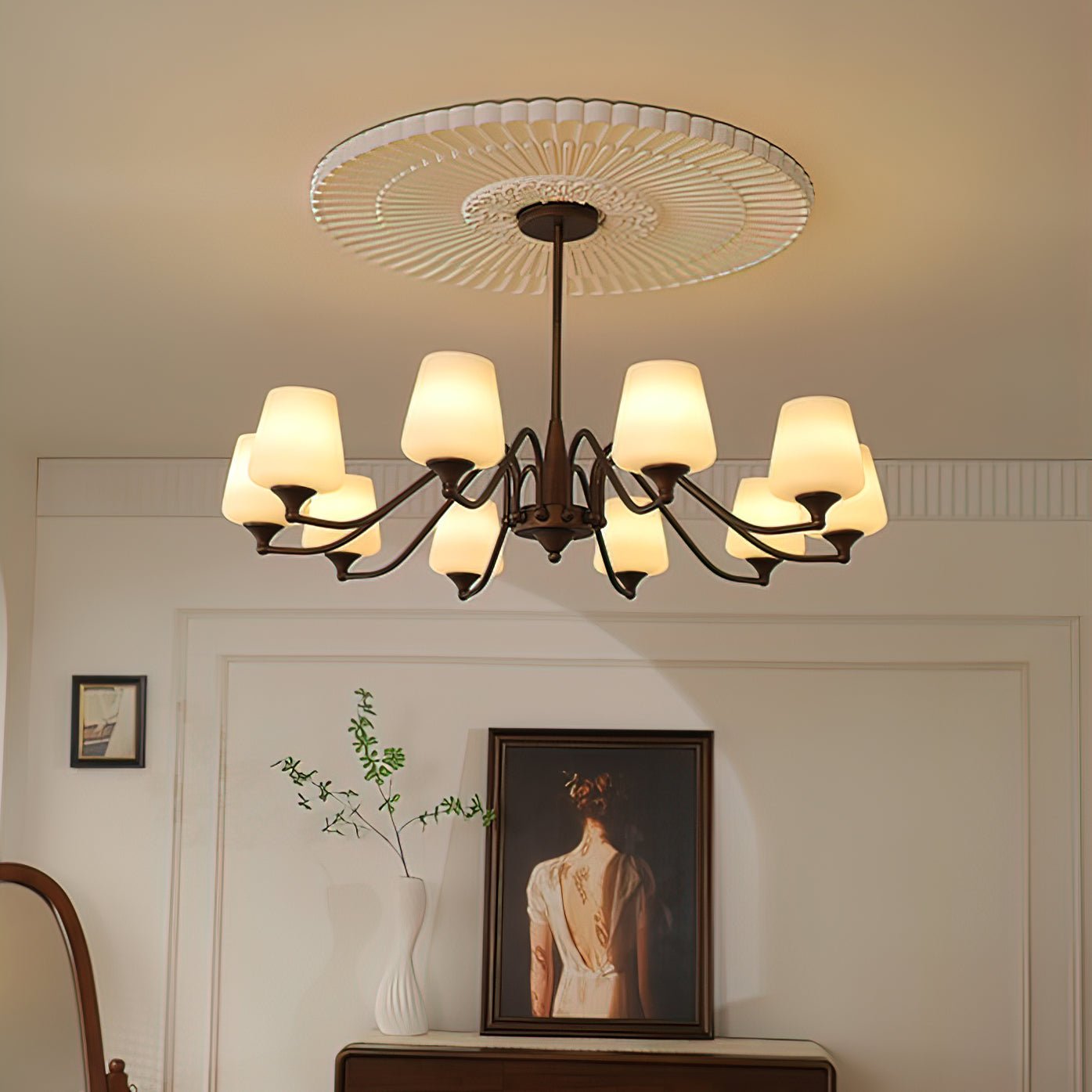 Aurora Chandelier Frosted Glass Shades-Neutral Decor