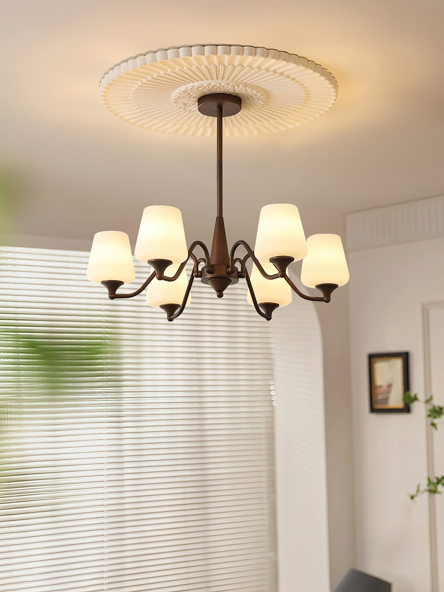 Aurora Chandelier Frosted Glass Shades-Neutral Decor