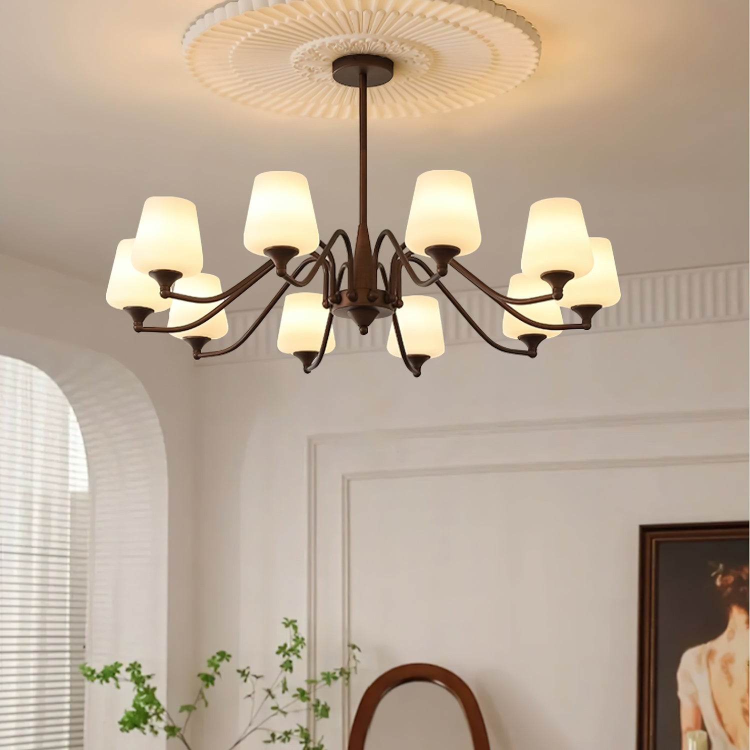 Aurora Chandelier Frosted Glass Shades-Neutral Decor