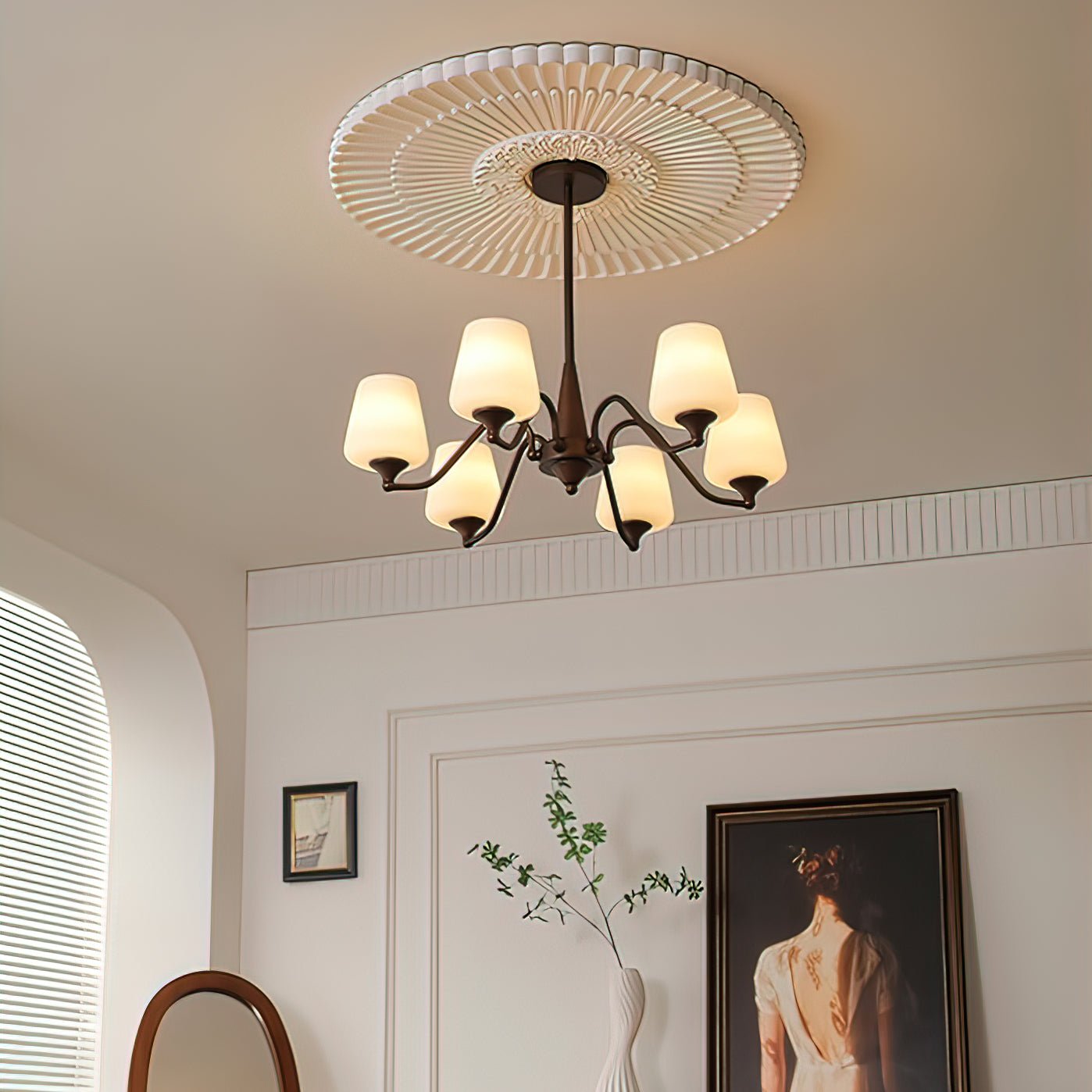 Aurora Chandelier Frosted Glass Shades-Neutral Decor
