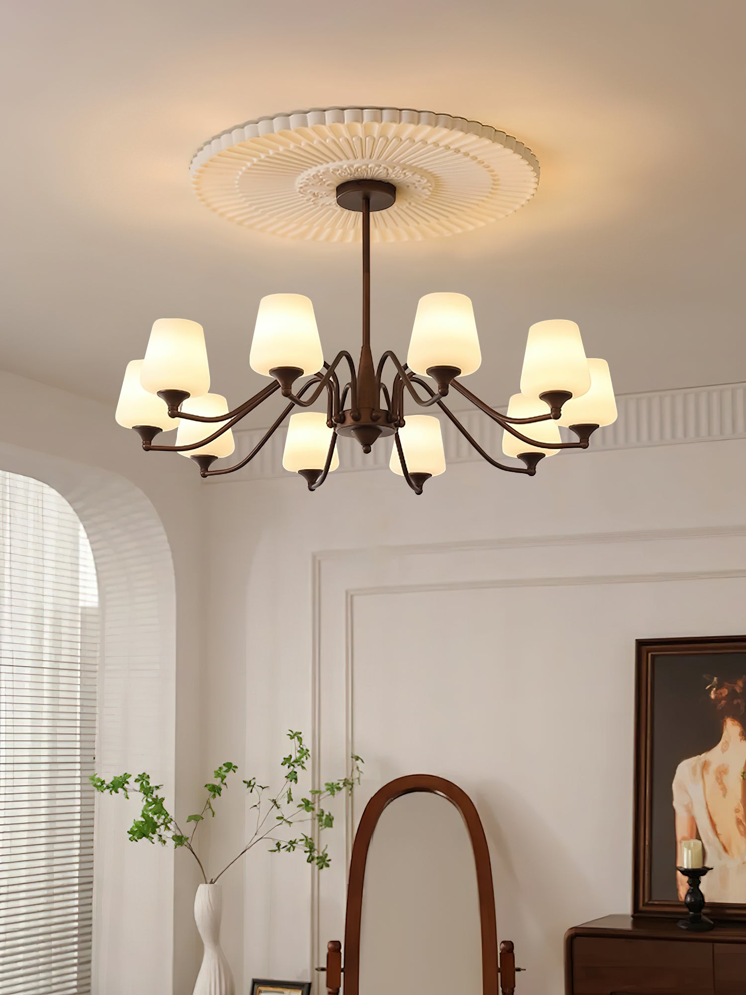 Aurora Chandelier Frosted Glass Shades-Neutral Decor