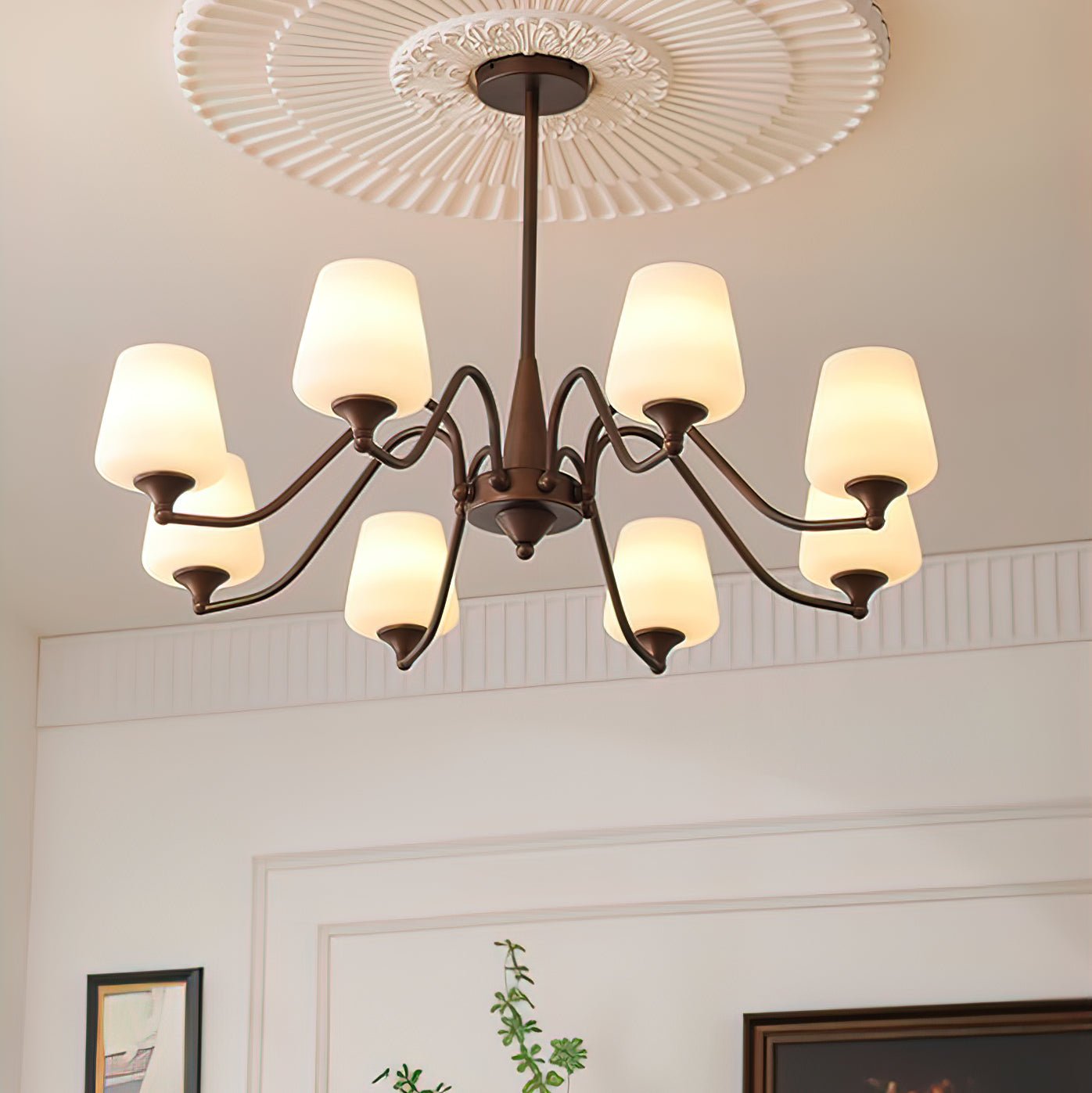 Aurora Chandelier Frosted Glass Shades-Neutral Decor