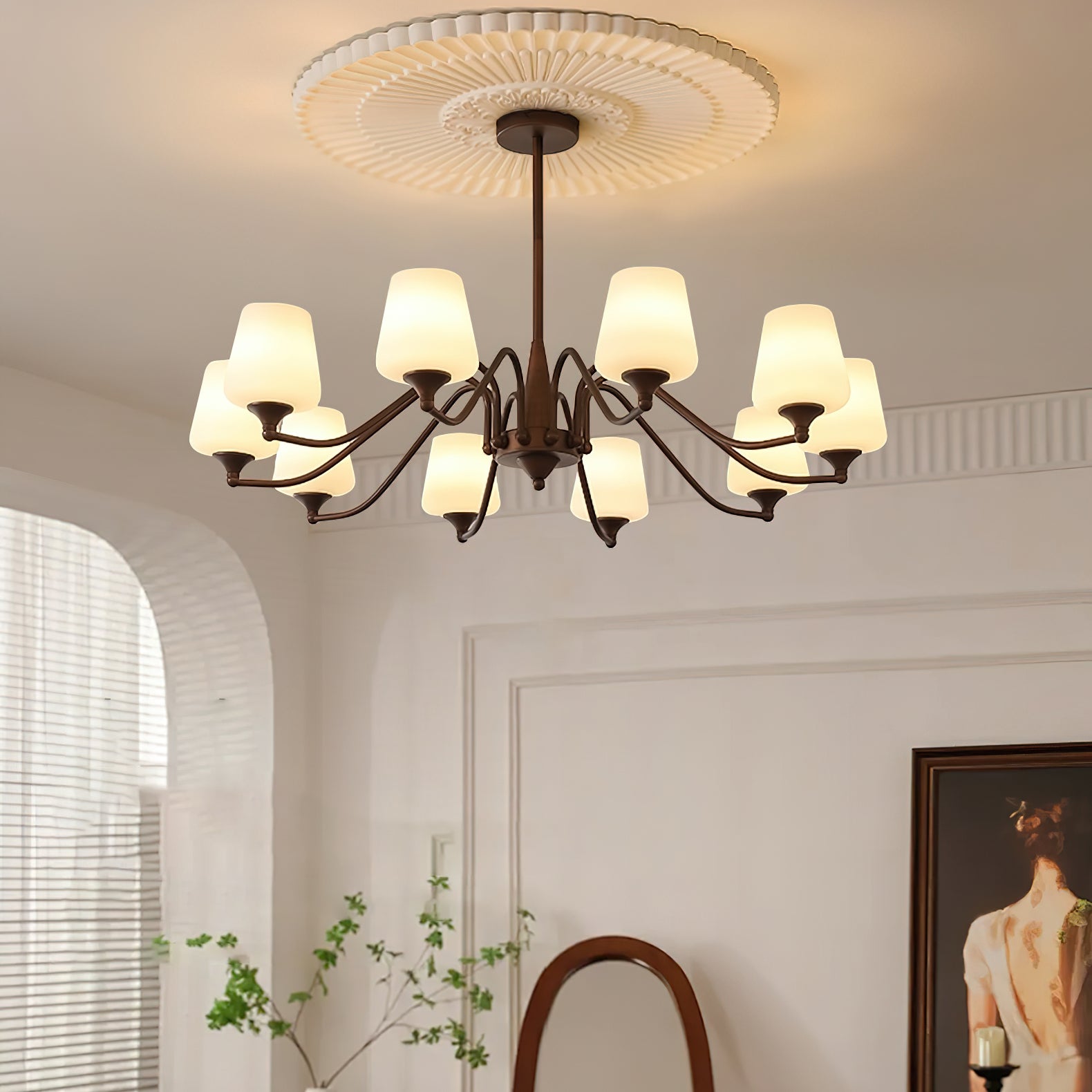 Aurora Chandelier Frosted Glass Shades-Neutral Decor